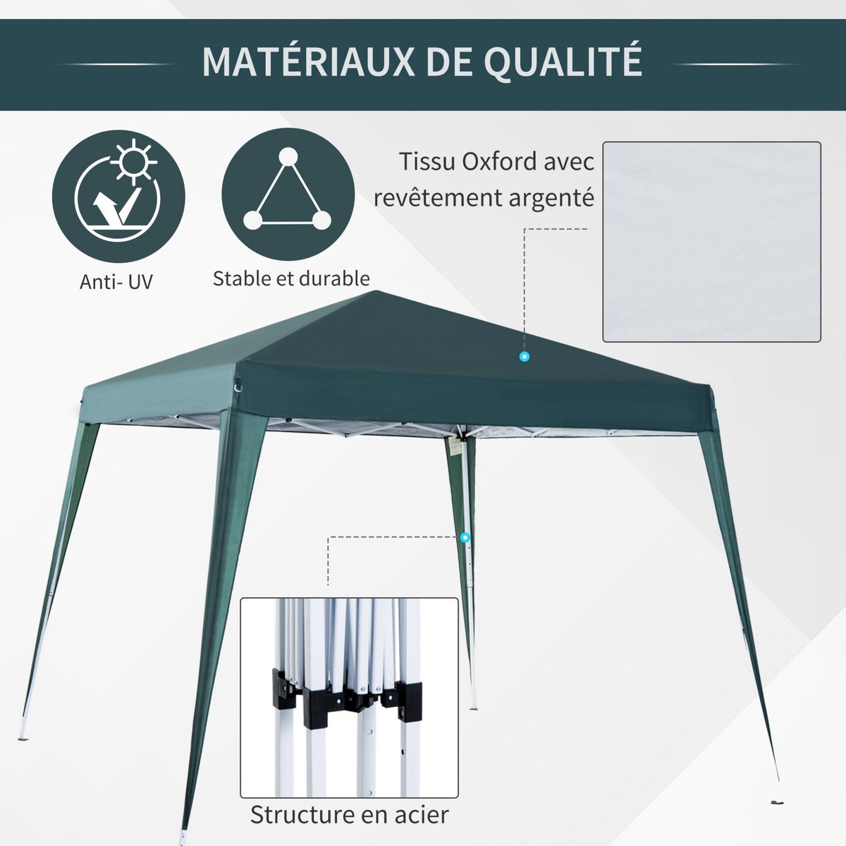 OUTSUNNY Tonnelle barnum de jardin pop-up pliant 2,4L x 2,4l x 2,5H m acier polyester imperméabilisé anti UV avec sac de transport vert