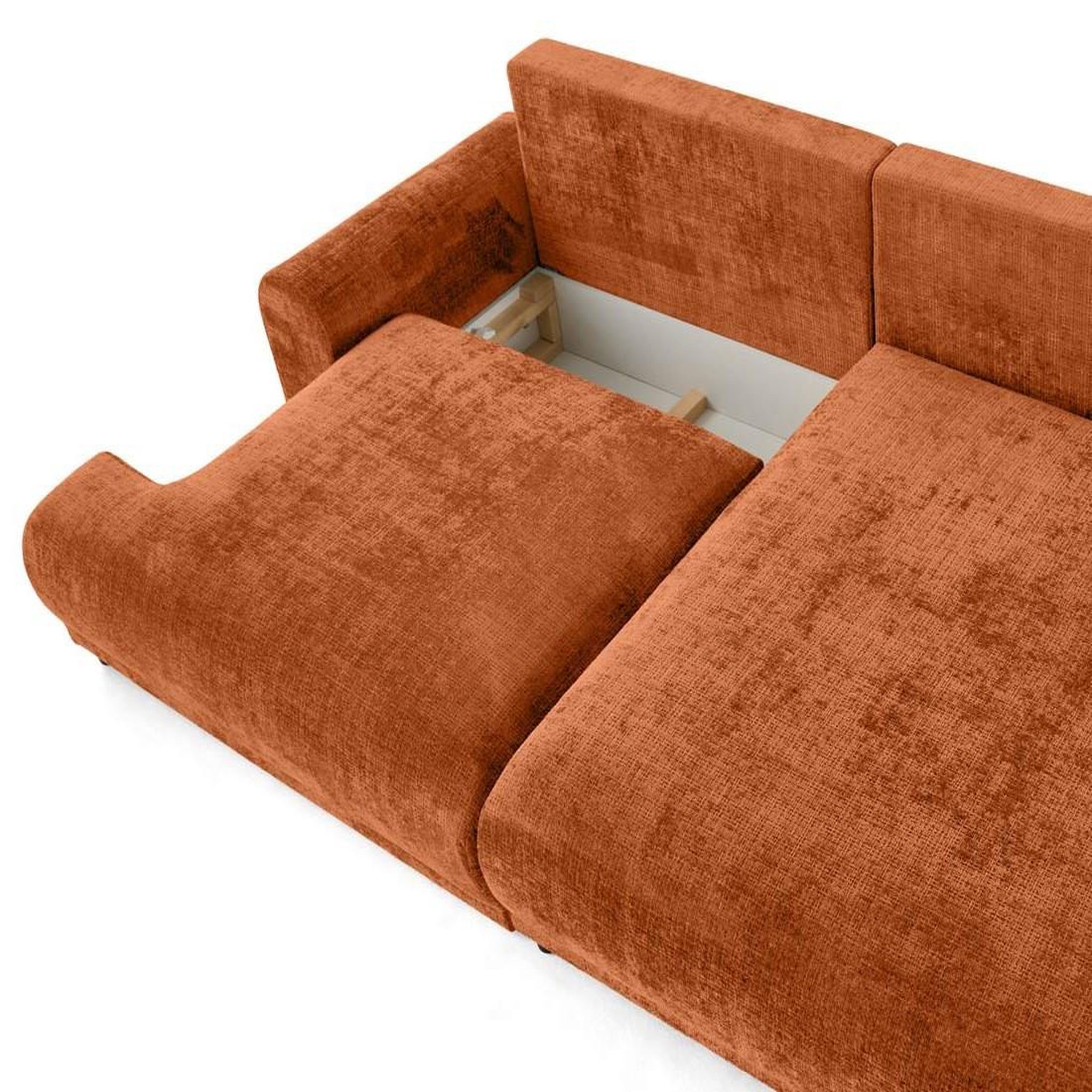 Voir la diapositive 3 : BEST MOBILIER Nelly - canapé d'angle droit 4 places convertible avec coffre en velours texturé