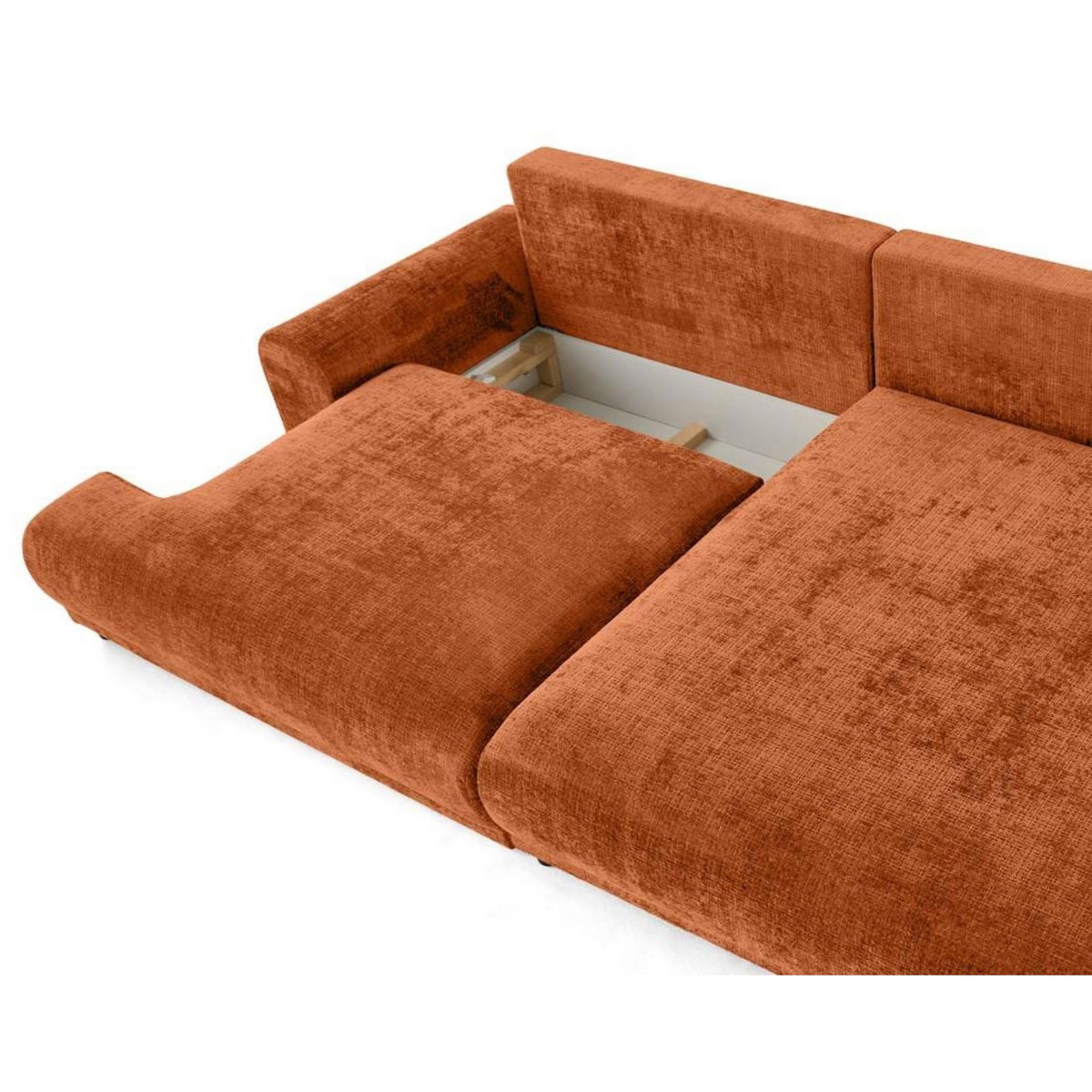 LISA DESIGN Nelly - canapé d'angle droit 4 places convertible avec coffre en velours texturé