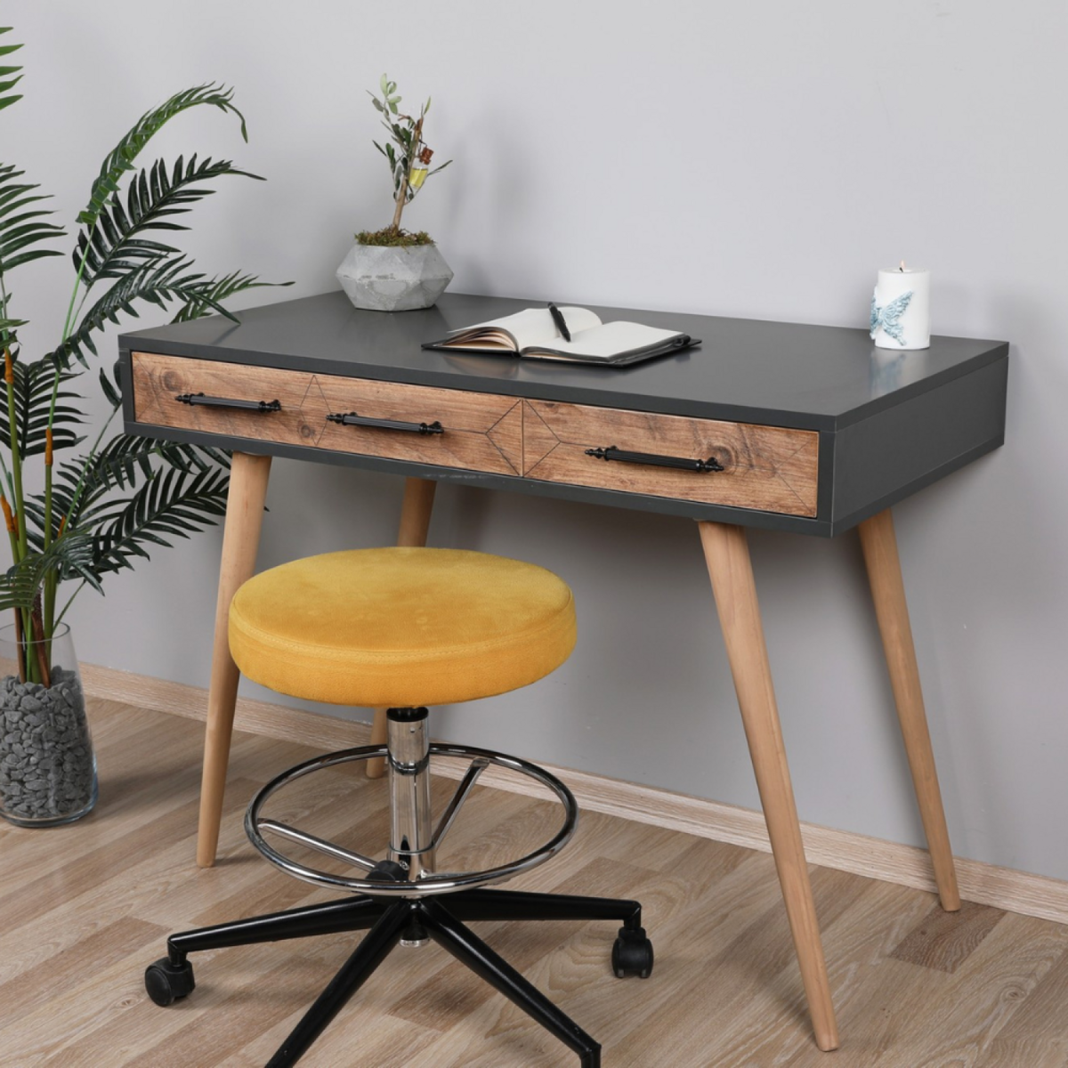 CONCEPT USINE Bureau scandinave effet chêne - 2 tiroirs VIRRAT
