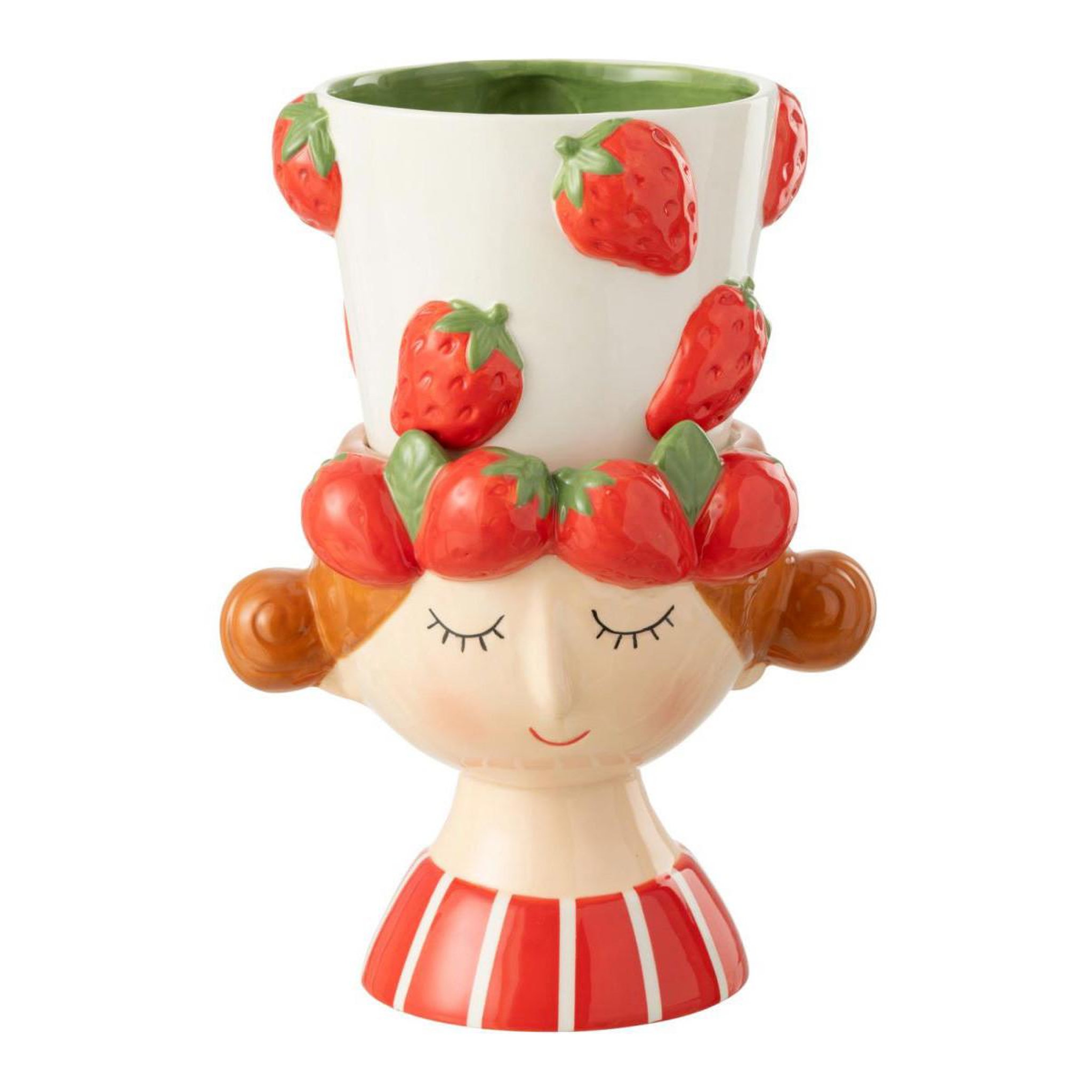 J-LINE Cache-pot en 2 parties  fille fraise  30cm multicolore
