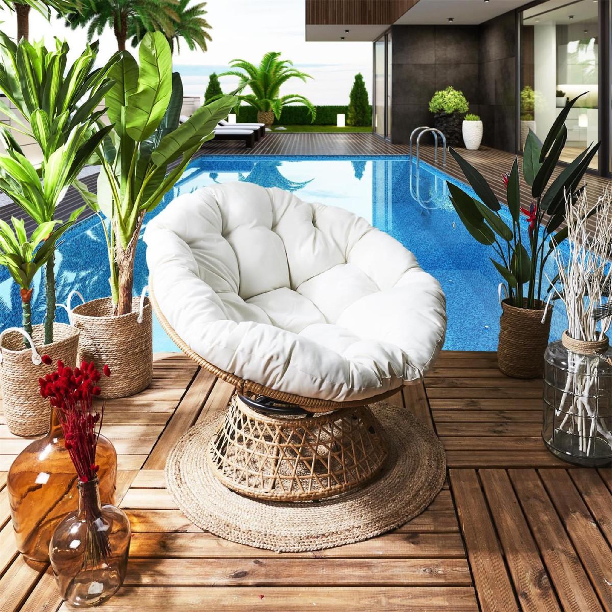 Voir la diapositive 5 : The Home Deco Factory Fauteuil & coussin  cancun  96cm marron & beige