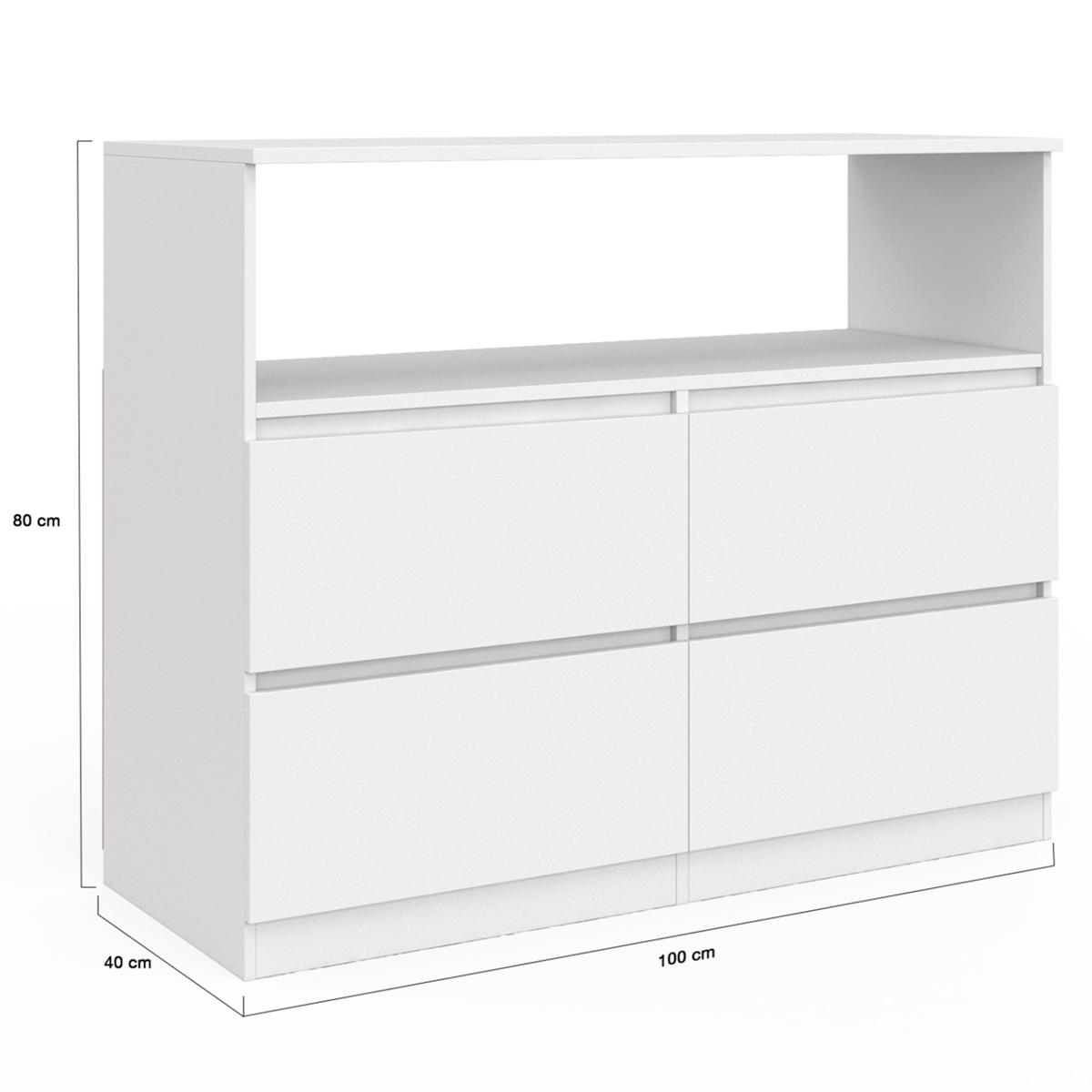 ID MARKET Commode 4 tiroirs TOMI 100 cm avec niche bois blanc