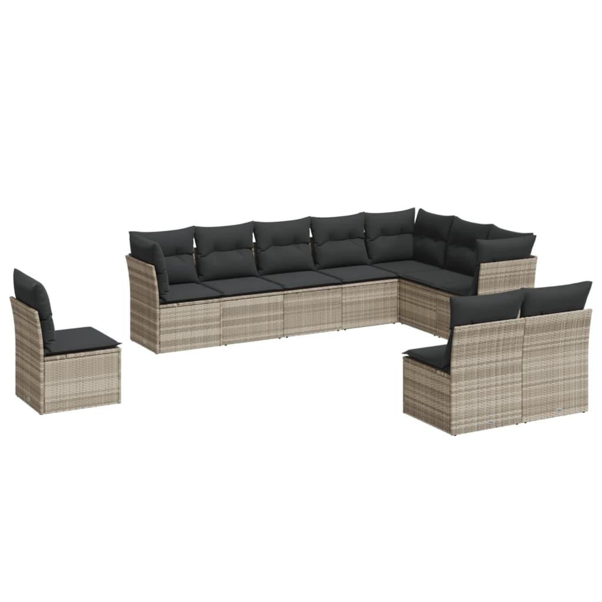 Voir la diapositive 2 : VIDAXL Salon de jardin avec coussins 10 pcs gris clair resine tressee