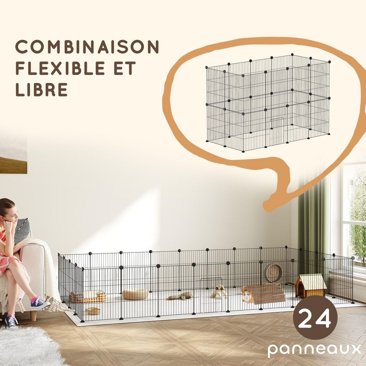 PAWHUT Enclos modulable rongeurs petits animaux - parc 24 panneaux - 120 x 60 x 80 cm - acier noir