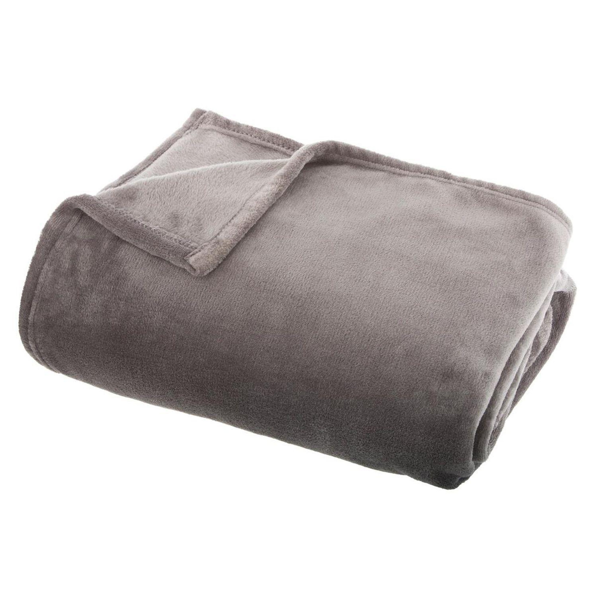 ATMOSPHERA Grand plaid en flanelle uni - 180x130 cm - gris