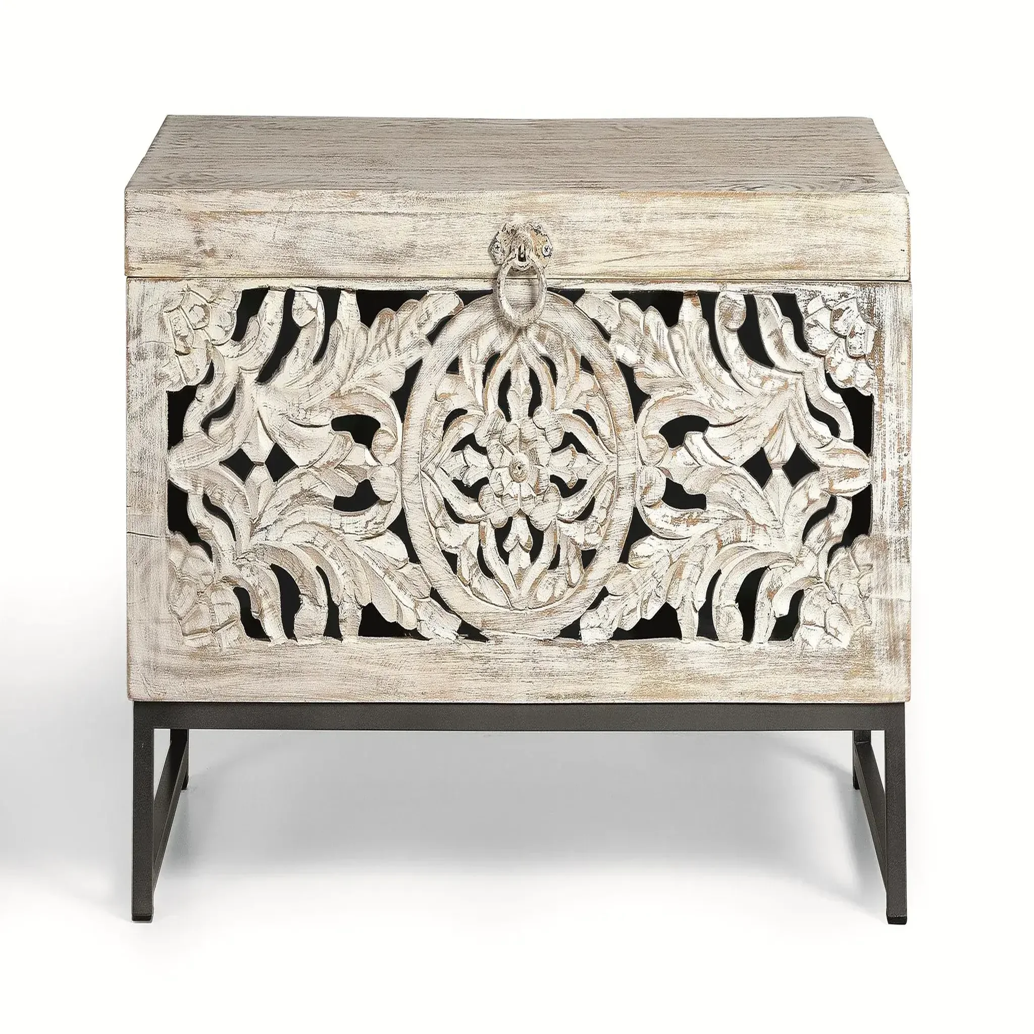 GINER Y COLOMER SL Coffre en bois de manguier 80 cm style ethnique boho sculpté