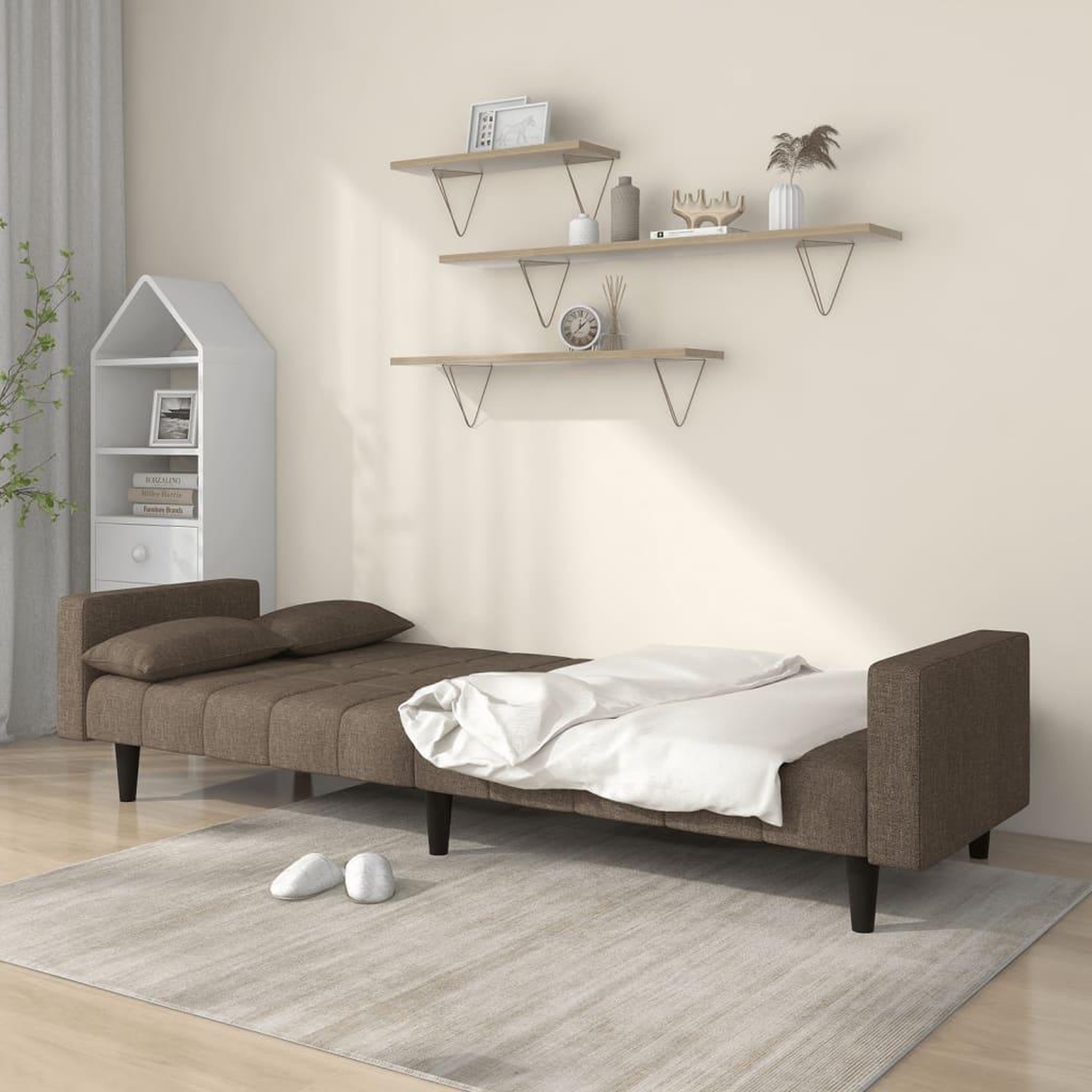 Voir la diapositive 3 : VIDAXL Canape-lit a 2 places avec deux oreillers taupe tissu