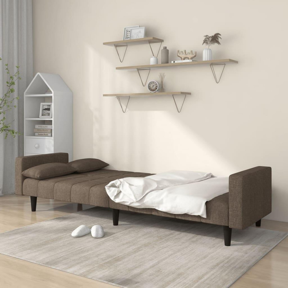 VIDAXL Canape-lit a 2 places avec deux oreillers taupe tissu