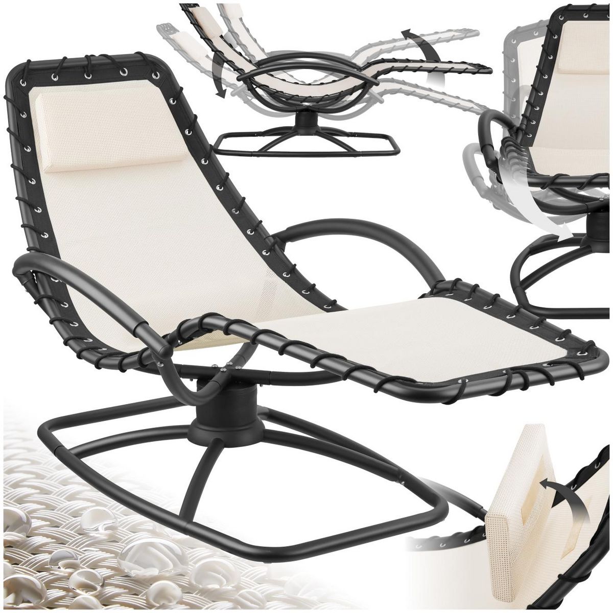 tectake Chaise longue de jardin ergonomique avec mouvement de balancement confortable beige