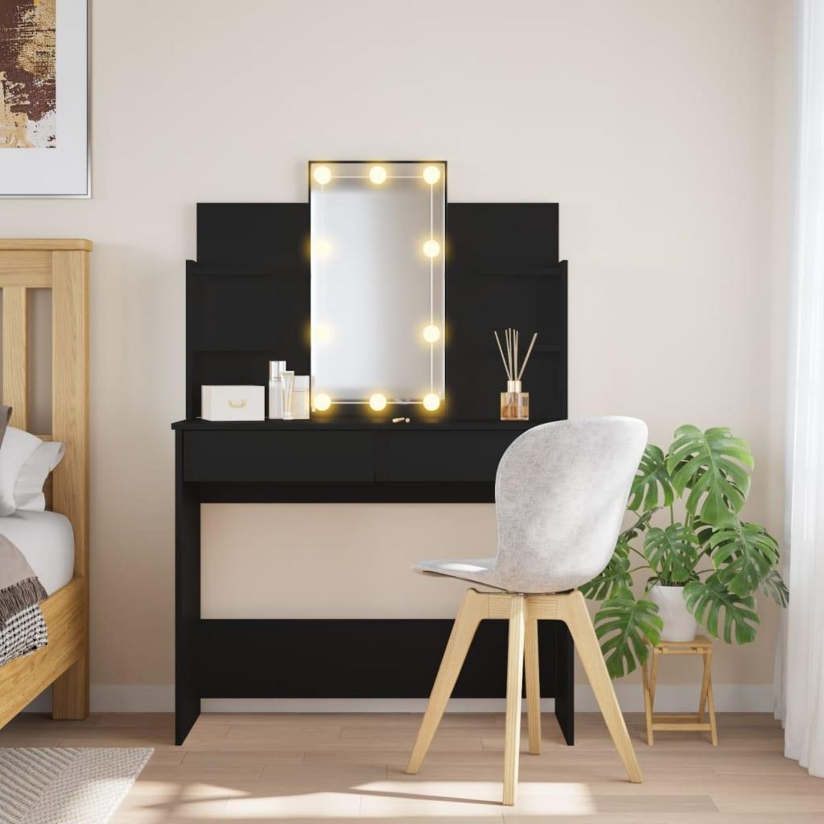 VIDAXL Coiffeuse avec lumieres LED noir 96x40x142 cm