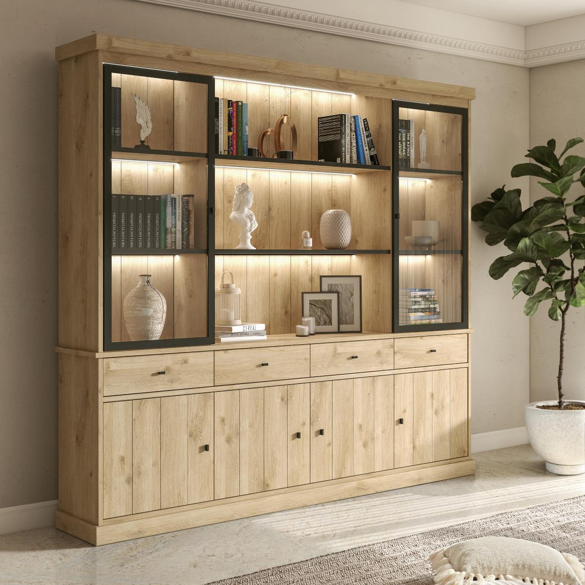 Voir la diapositive 6 : JLC KREATION Vaisselier 4 portes vitrées en bois VALENTINE