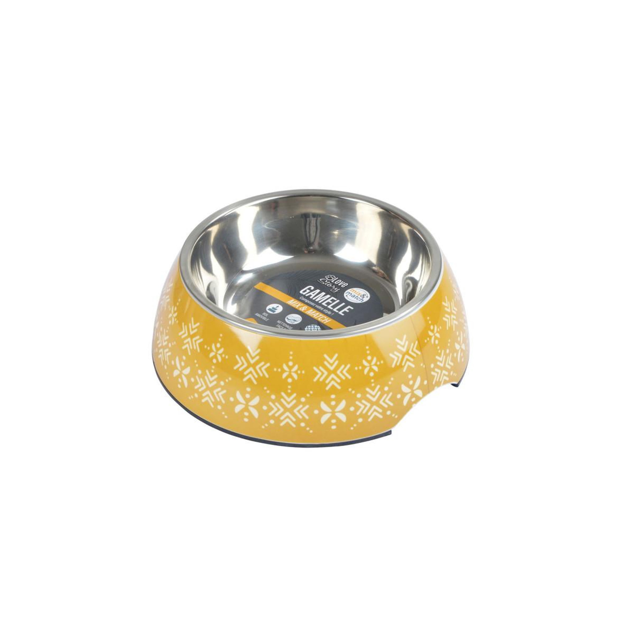 Voir la diapositive 2 : LOVE STORY Gamelle pour chien & chat  ethnic  14cm moutarde