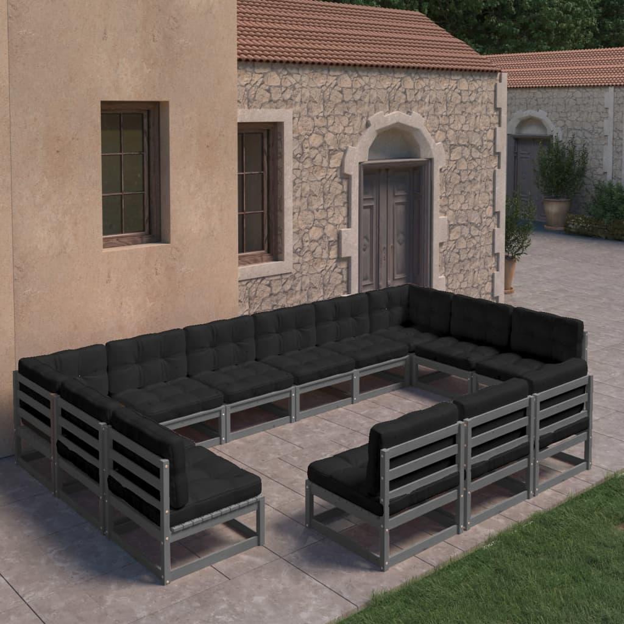 Voir la diapositive 1 : VIDAXL Salon de jardin 13 pcs avec coussins Gris Bois de pin massif
