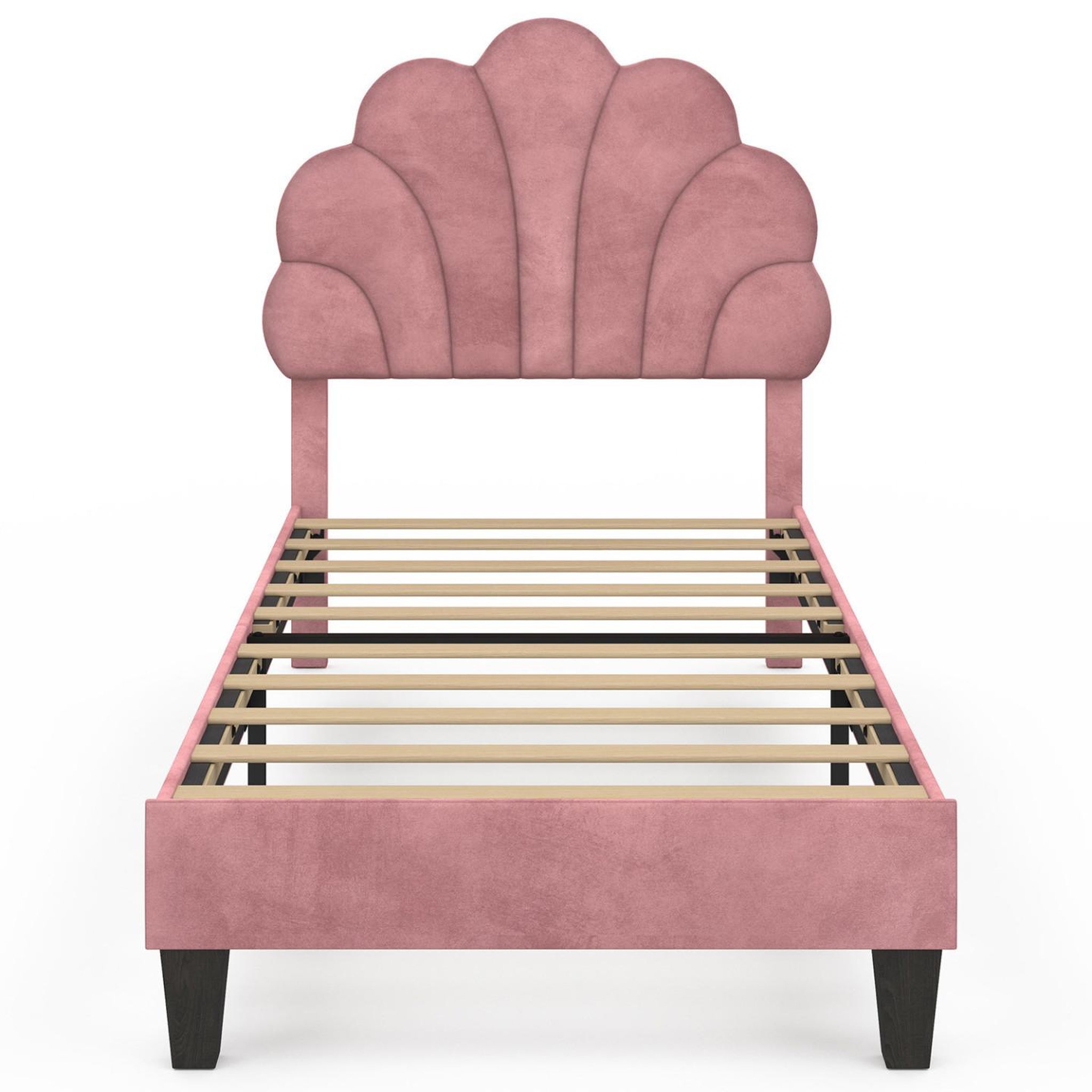 Voir la diapositive 3 : ID MARKET Lit simple coquillage 90 x 190 cm amanda avec sommier velours rose poudré