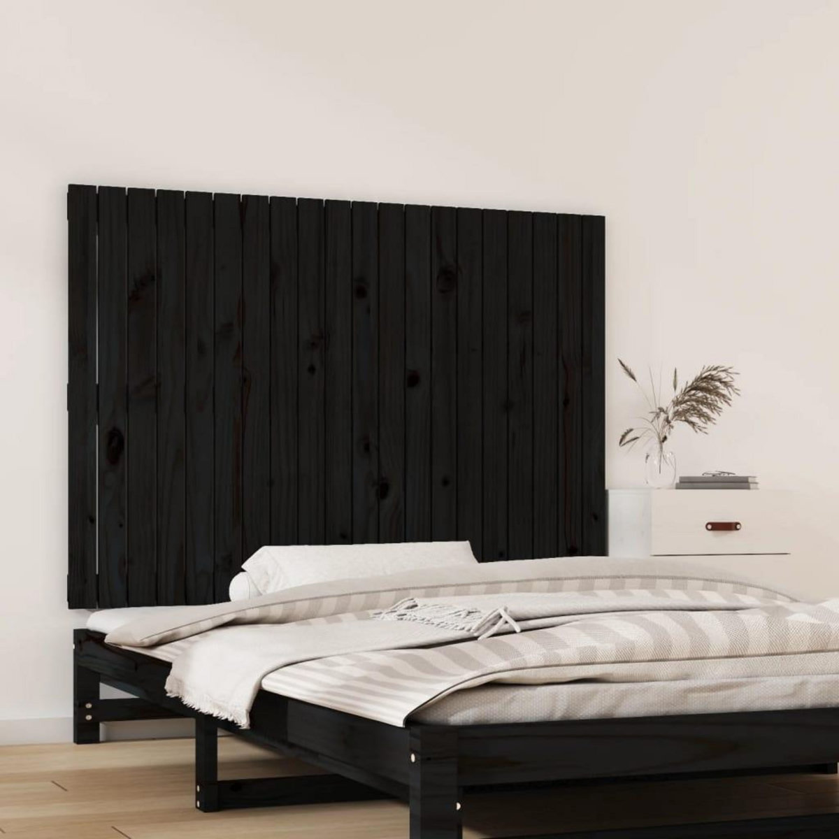 VIDAXL Tete de lit murale Noir 127,5x3x90 cm Bois massif de pin