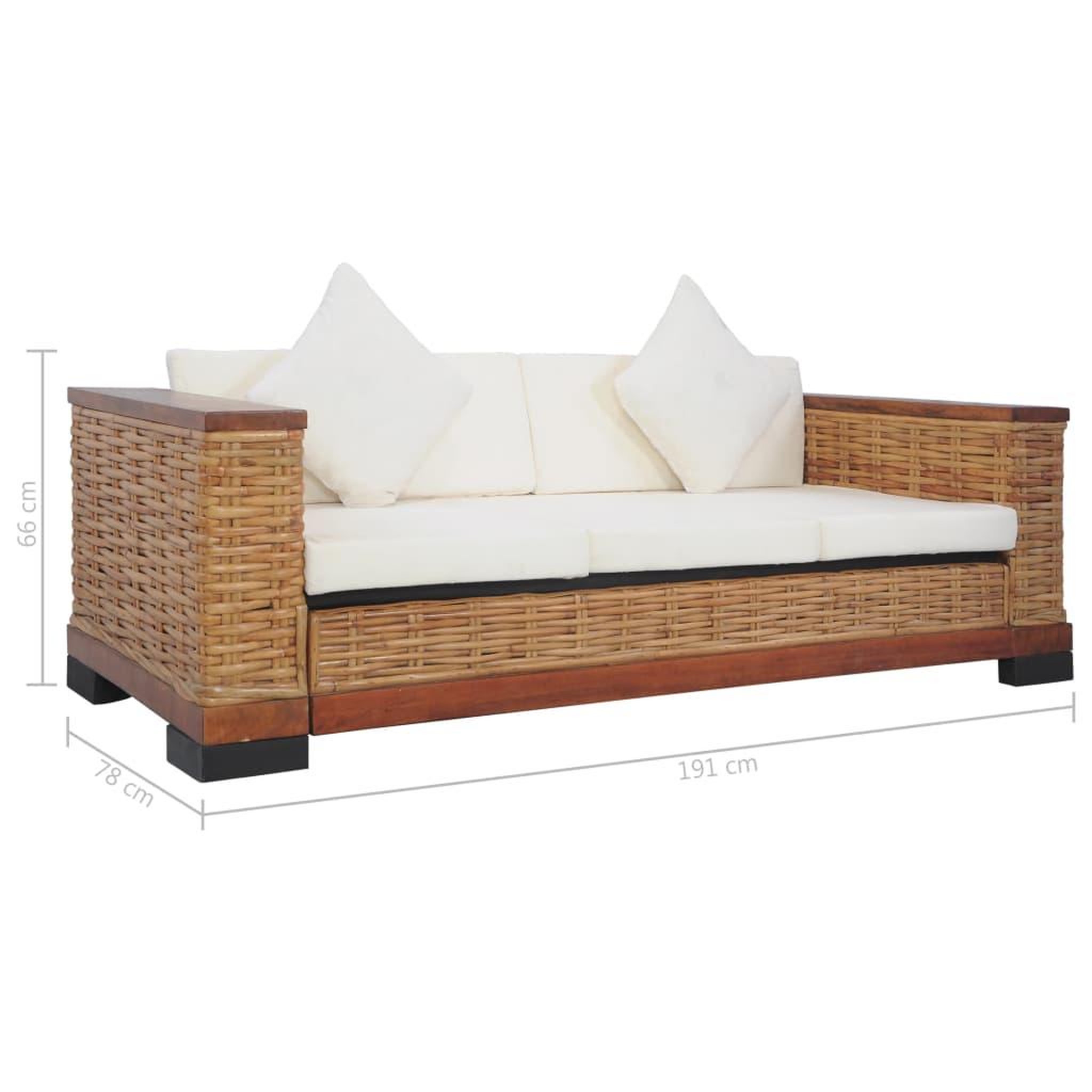 Voir la diapositive 6 : VIDAXL Canape a 3 places avec coussins Marron Rotin naturel