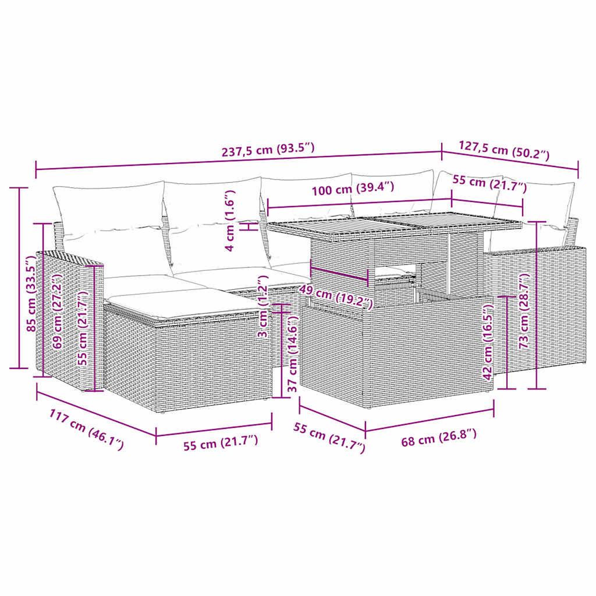 Voir la diapositive 6 : VIDAXL Salon de jardin avec coussins 7 pcs beige resine tressee
