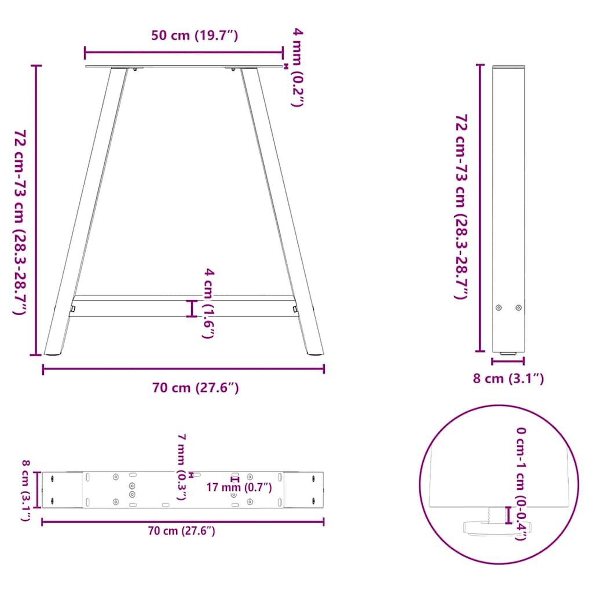 Voir la diapositive 6 : VIDAXL Pieds de table basse forme de A 2 pcs blanc 70x(72-73) cm acier