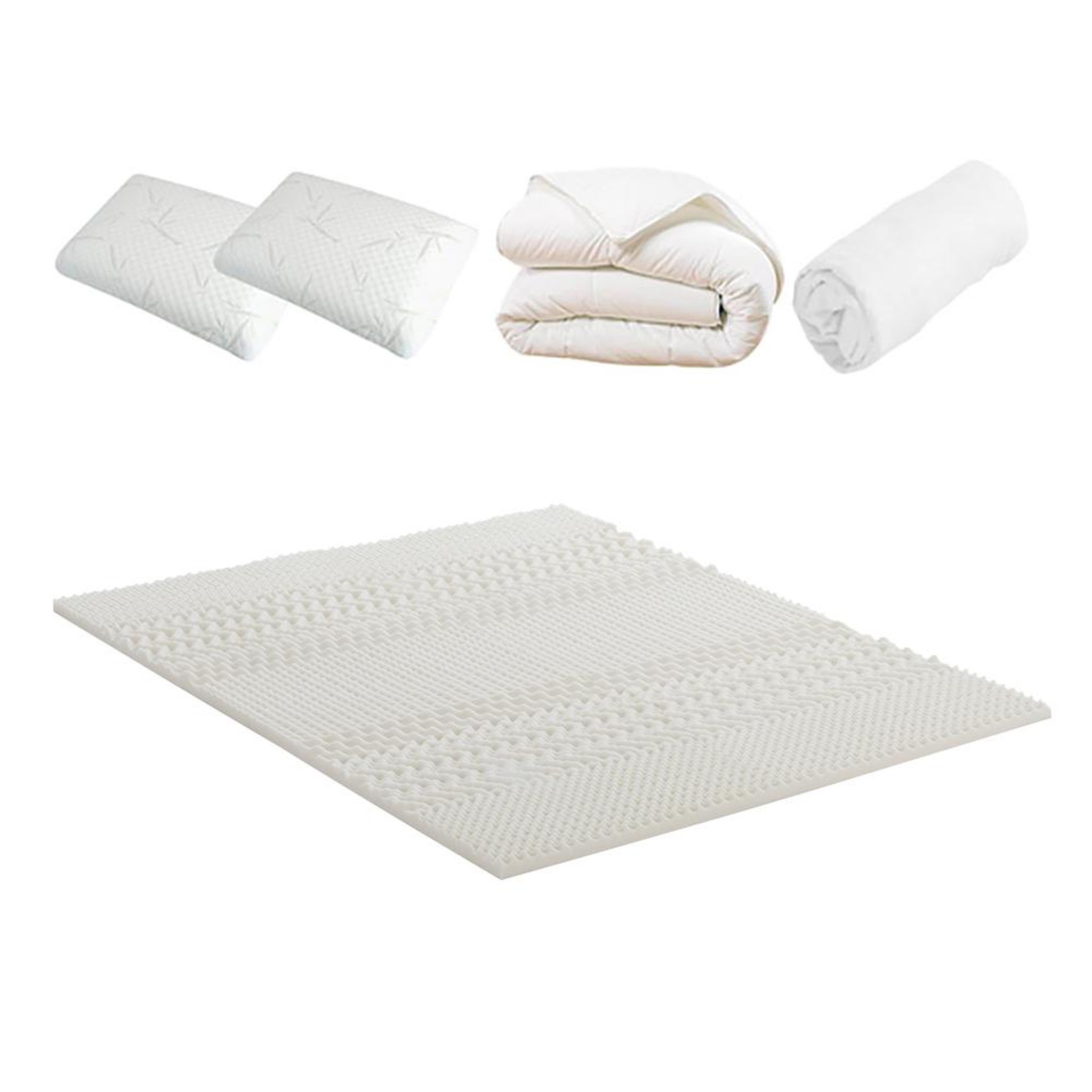 Voir la diapositive 1 : OLYMPE LITERIE OLYMPE LITERIE | Pack DOUCE NUIT Surmatelas + Protège matelas + Couette + Oreiller