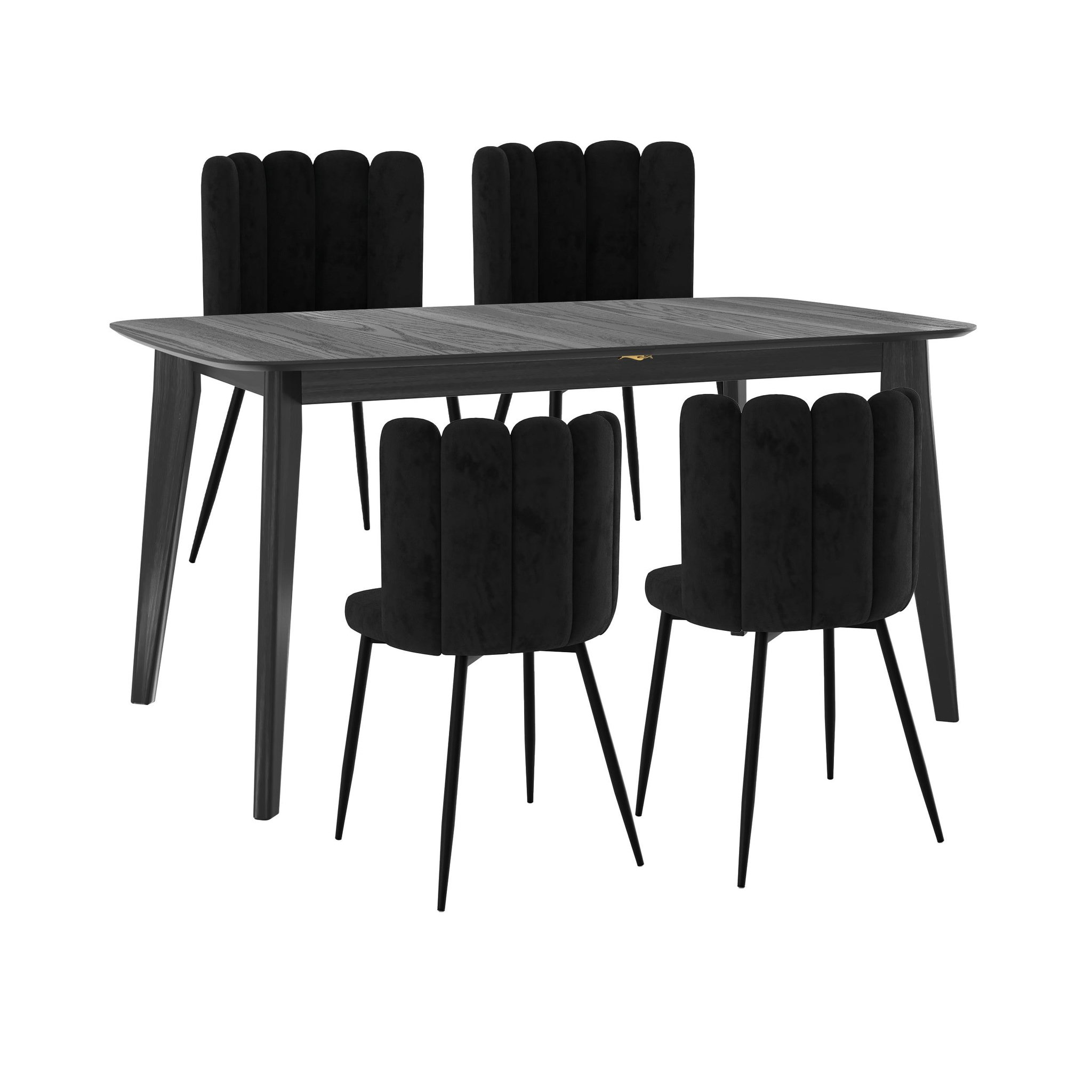 MAISON PAVANE Table et chaises 4 personnes en velours et bois noir-oman