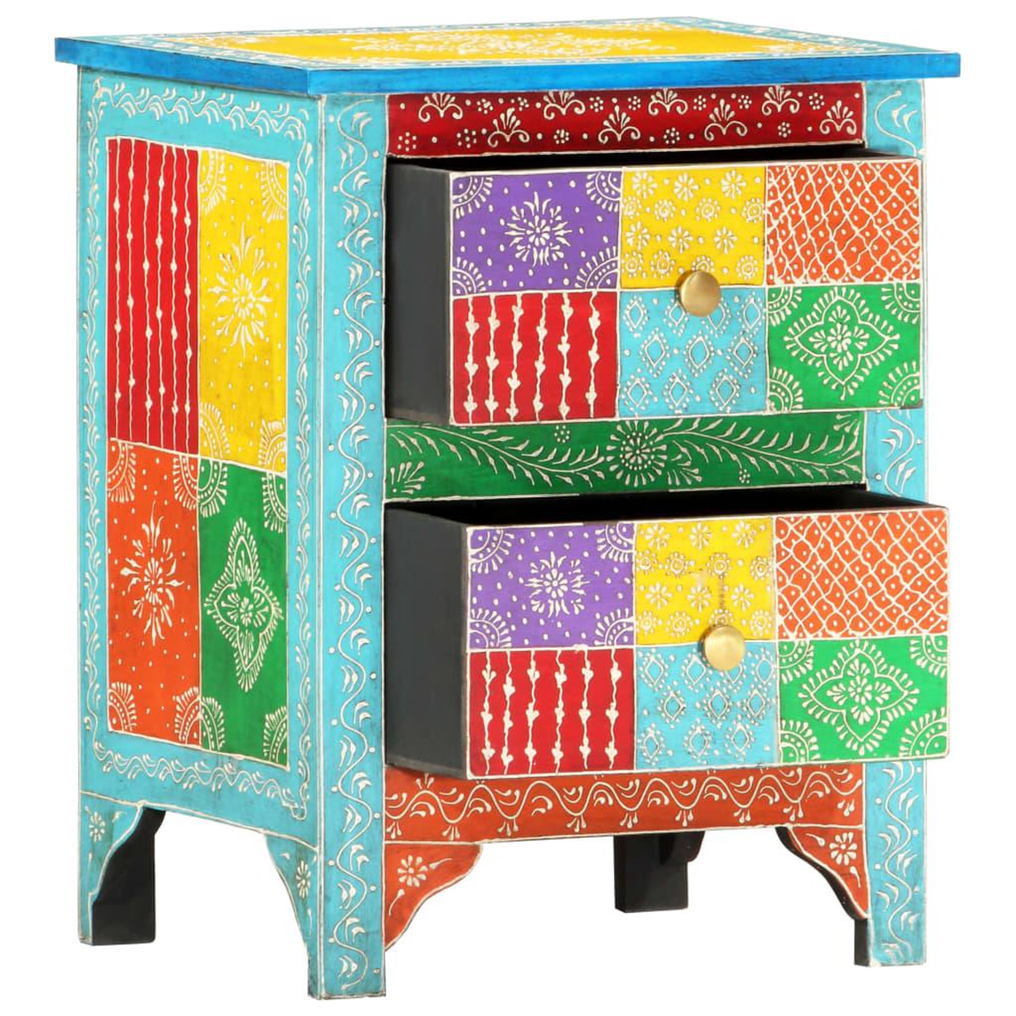 Voir la diapositive 2 : VIDAXL Table de chevet peinte a la main 40x30x50 cm Bois de manguier