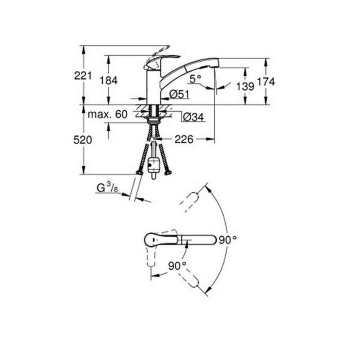 Grohe Mitigeur avec douchette chromé - 30355001