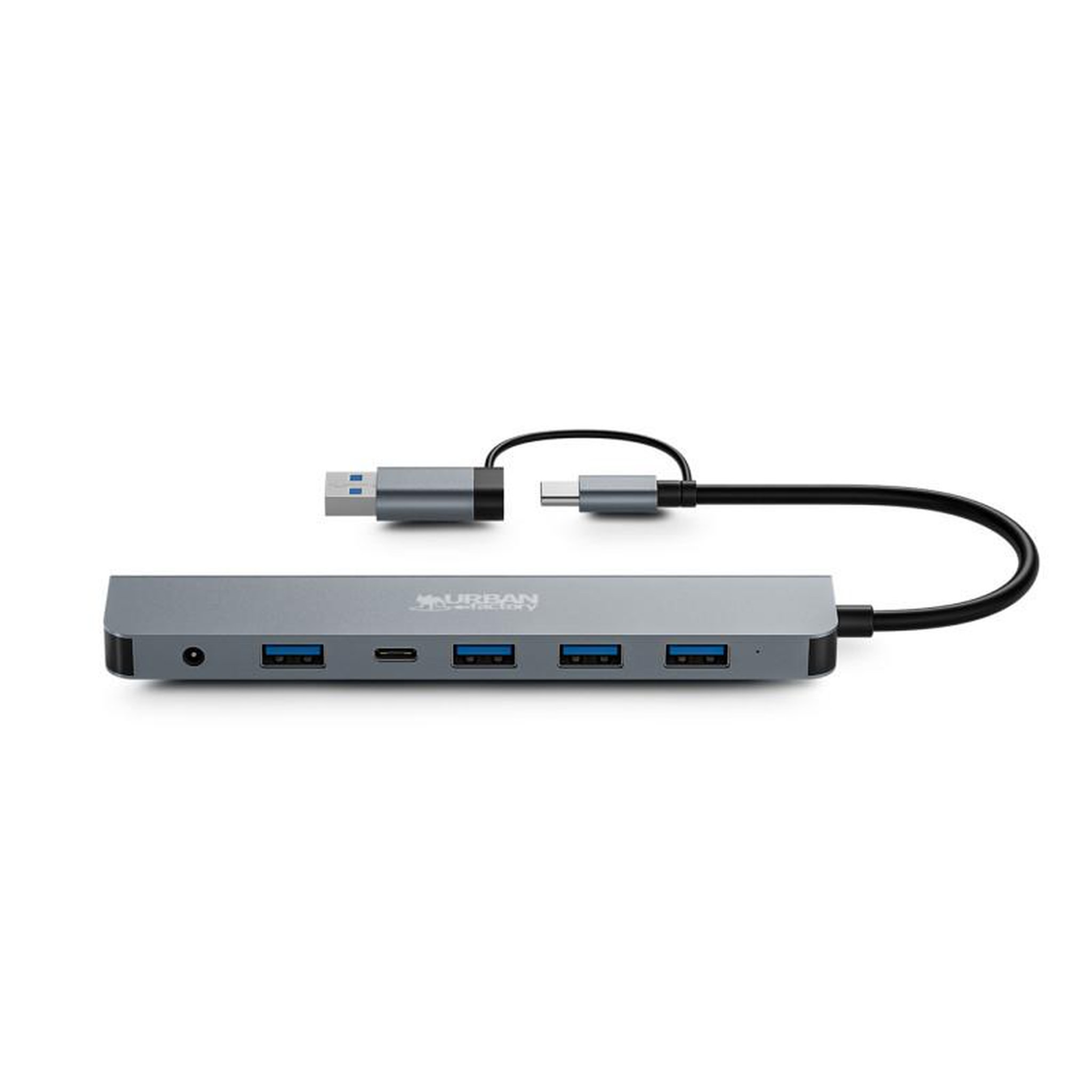 URBAN FACTORY Hub USB Urban Factory HUB USB 7 PORTS USB A 3.0 + ADAPTATEUR USB A FEMELLE USB C MALE + ALIMENTATION 5V