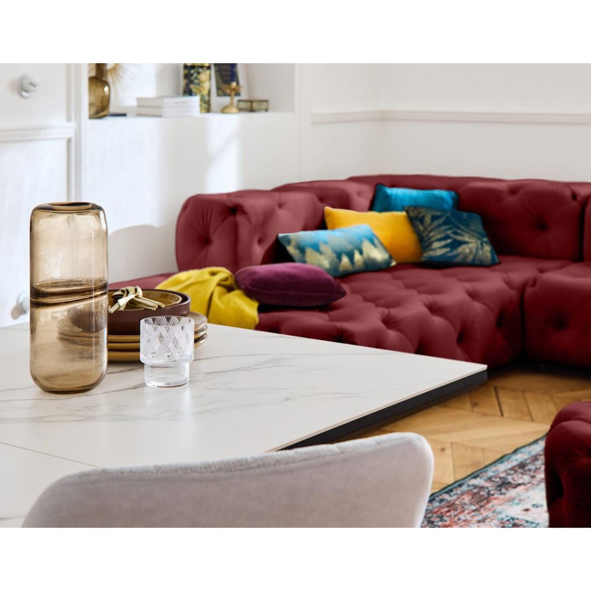 LISA DESIGN Gallata - canapé chesterfield d'angle gauche - 5 places - en velours