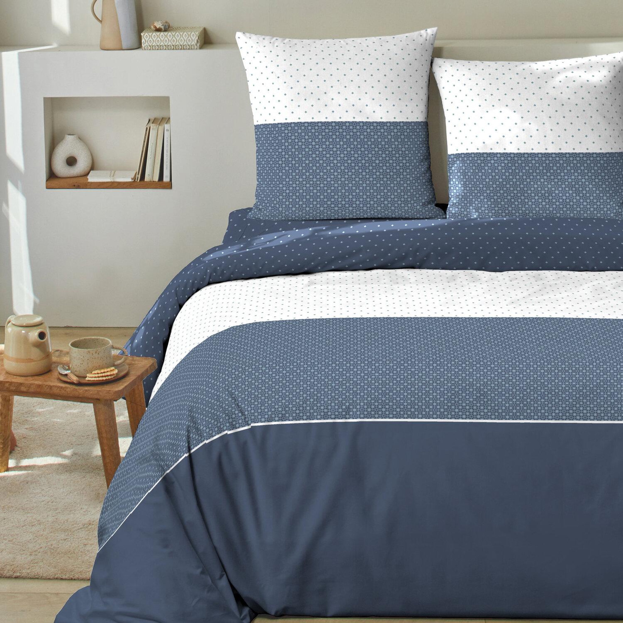 Voir la diapositive 2 : Home collection Parure housse de couette 3 pcs 240x220 cm 100% coton 51 fils cini