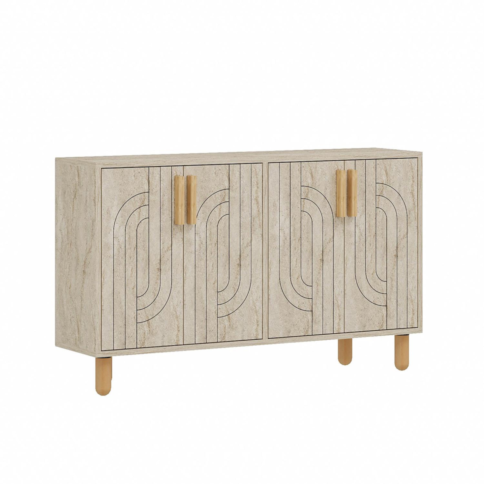 Voir la diapositive 5 : CONCEPT USINE Buffet à 4 portes effet travertin nervuré 120x73cm RODY