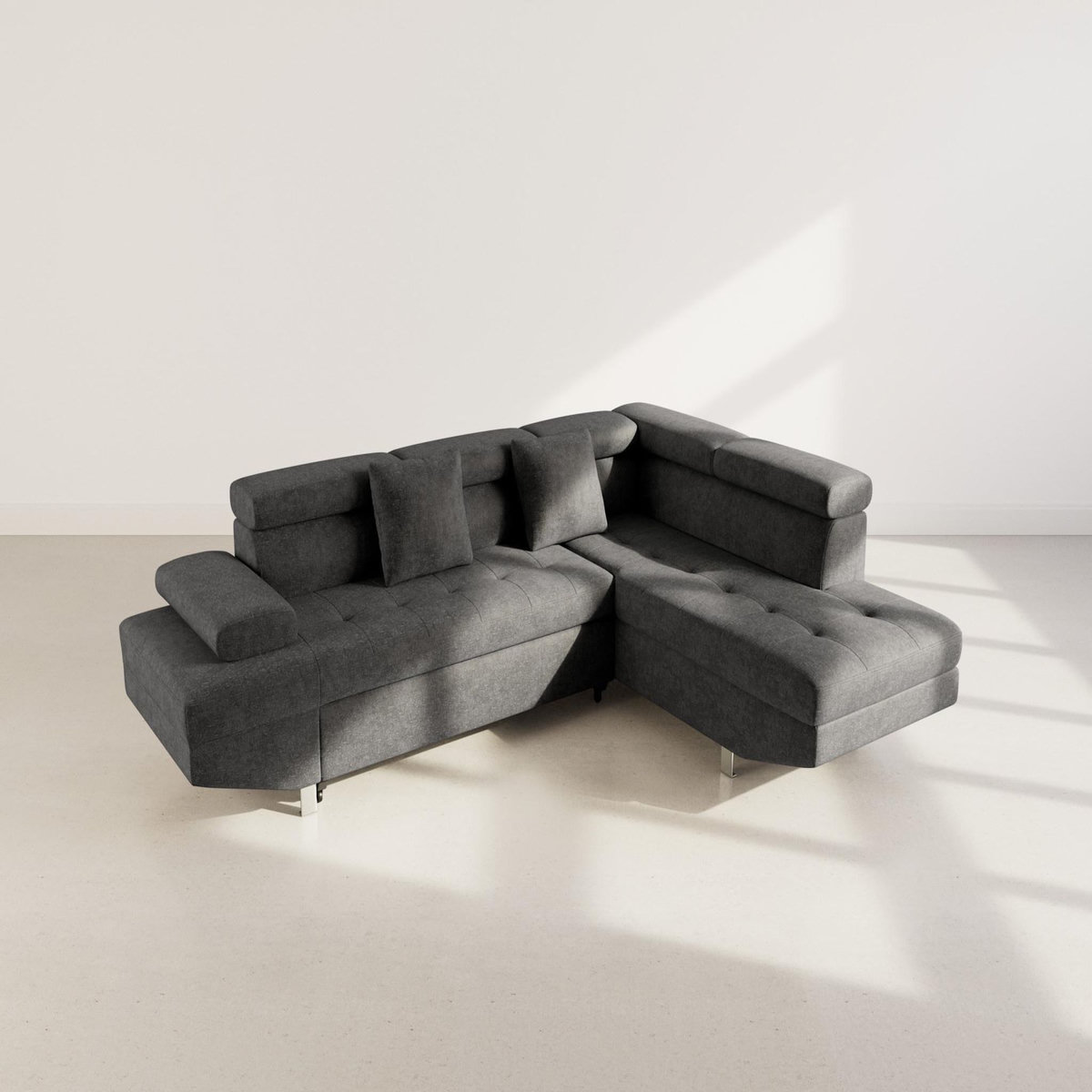 BEST MOBILIER Margaux - canapé d'angle droit 5 places convertible avec coffre et têtières réglables en velours texturé