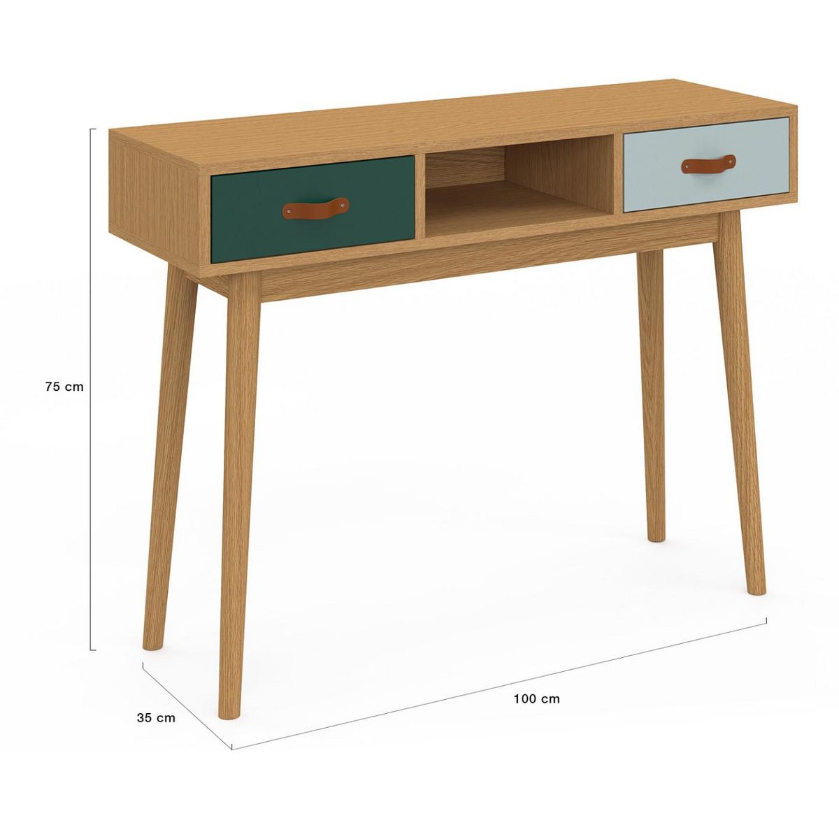 ID MARKET Console 2 tiroirs scandinave ALIZE bois et vert