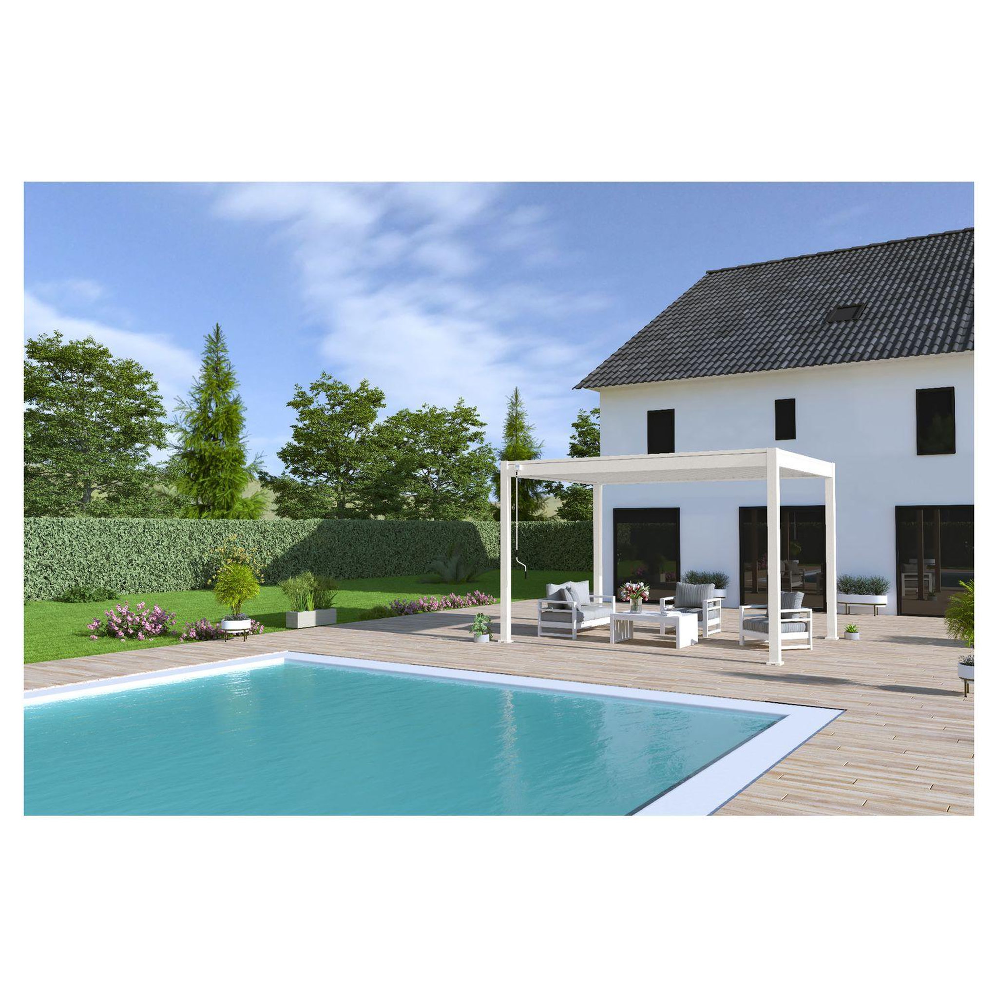 OMBREA Pergola bioclimatique - Autoportante - Blanche - 3x4m - OMBREA