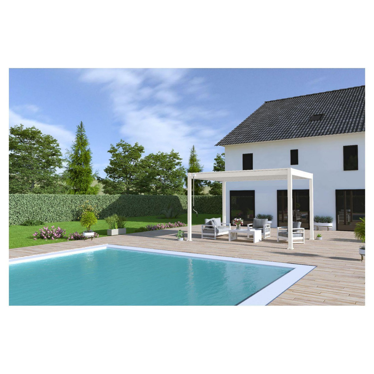 OMBREA Pergola bioclimatique - Autoportante - Blanche - 3x4m - OMBREA