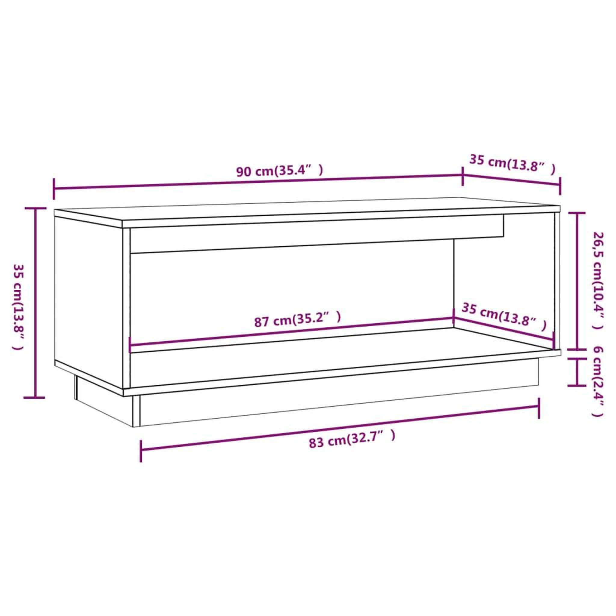 Voir la diapositive 6 : VIDAXL Meuble TV Blanc 90x35x35 cm Bois de pin massif