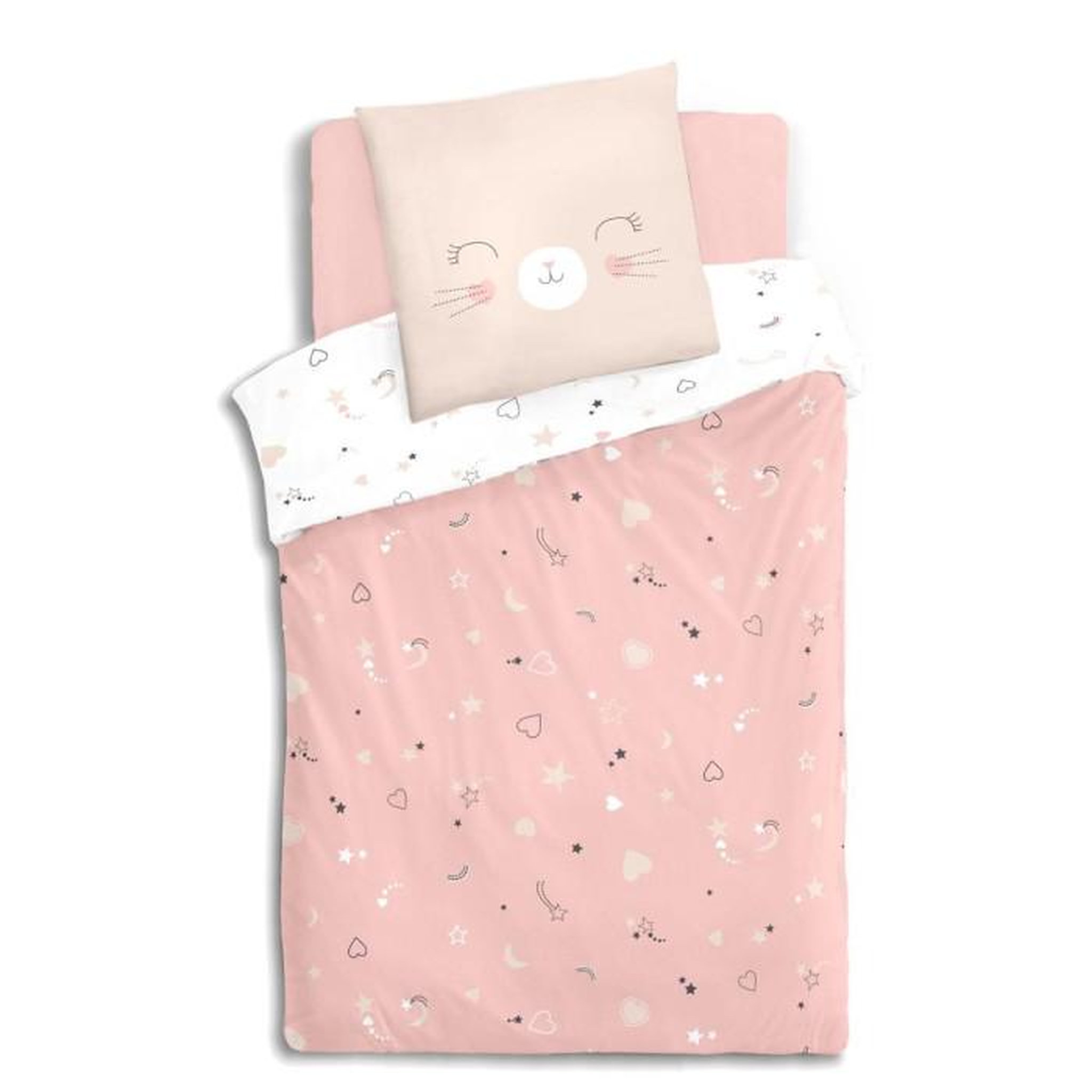 Voir la diapositive 2 : Atmosphera Kids Parure de Lit 2 Pièces  Chat  140x200cm Rose