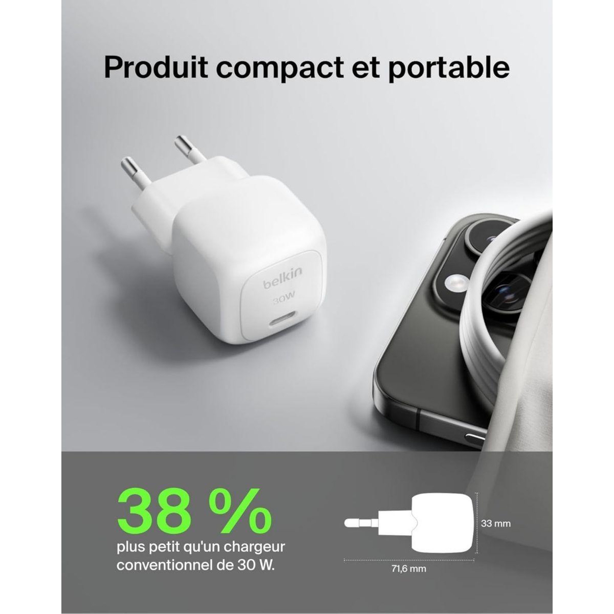 Voir la diapositive 5 : Belkin Chargeur 30w usb poxer delivery  pps blanc