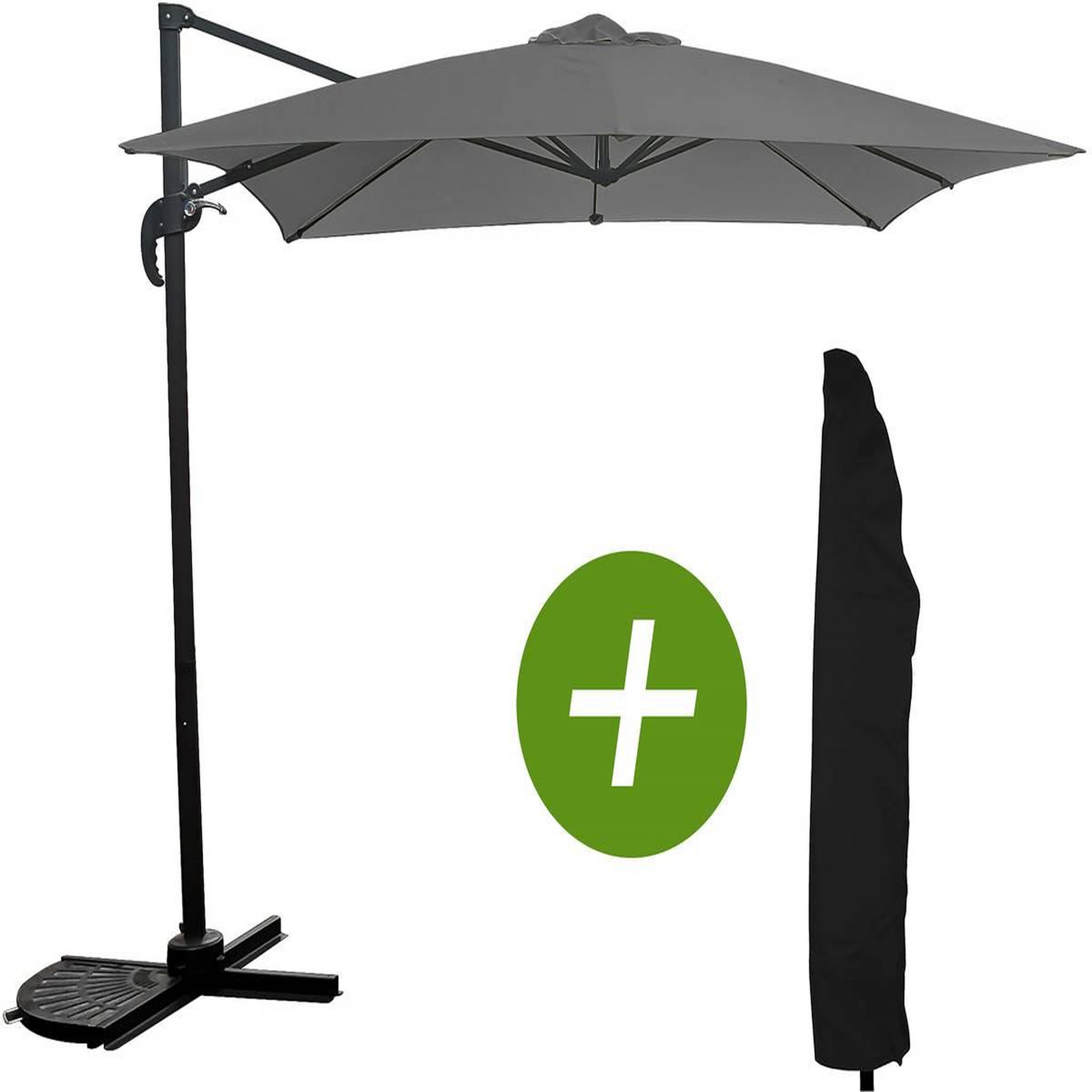 Voir la diapositive 1 : Habitat et Jardin Parasol jardin déporté  Soleil  - Carré - 2.5 x 2.5 m - Gris + Housse de protection