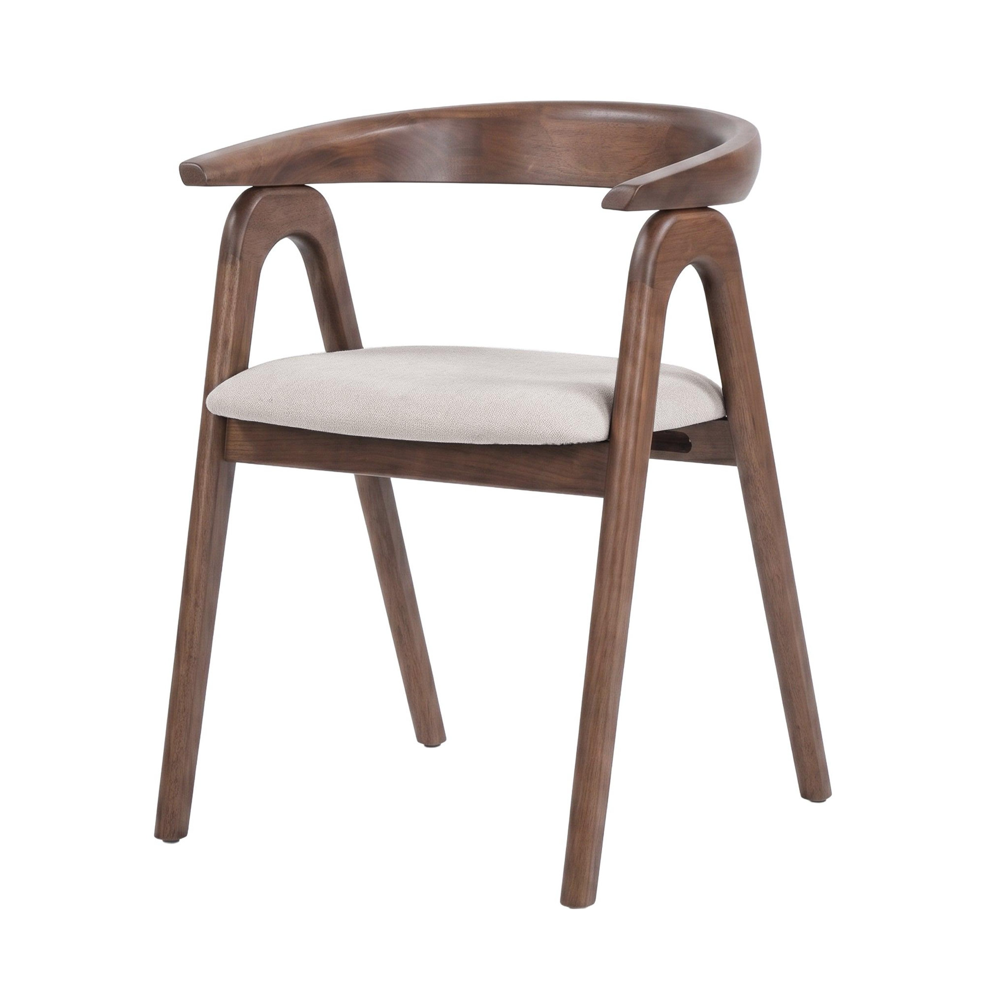 Voir la diapositive 1 : MAISON PAVANE Chaise en bois d'hévéa marron et tissu beige-Hawa