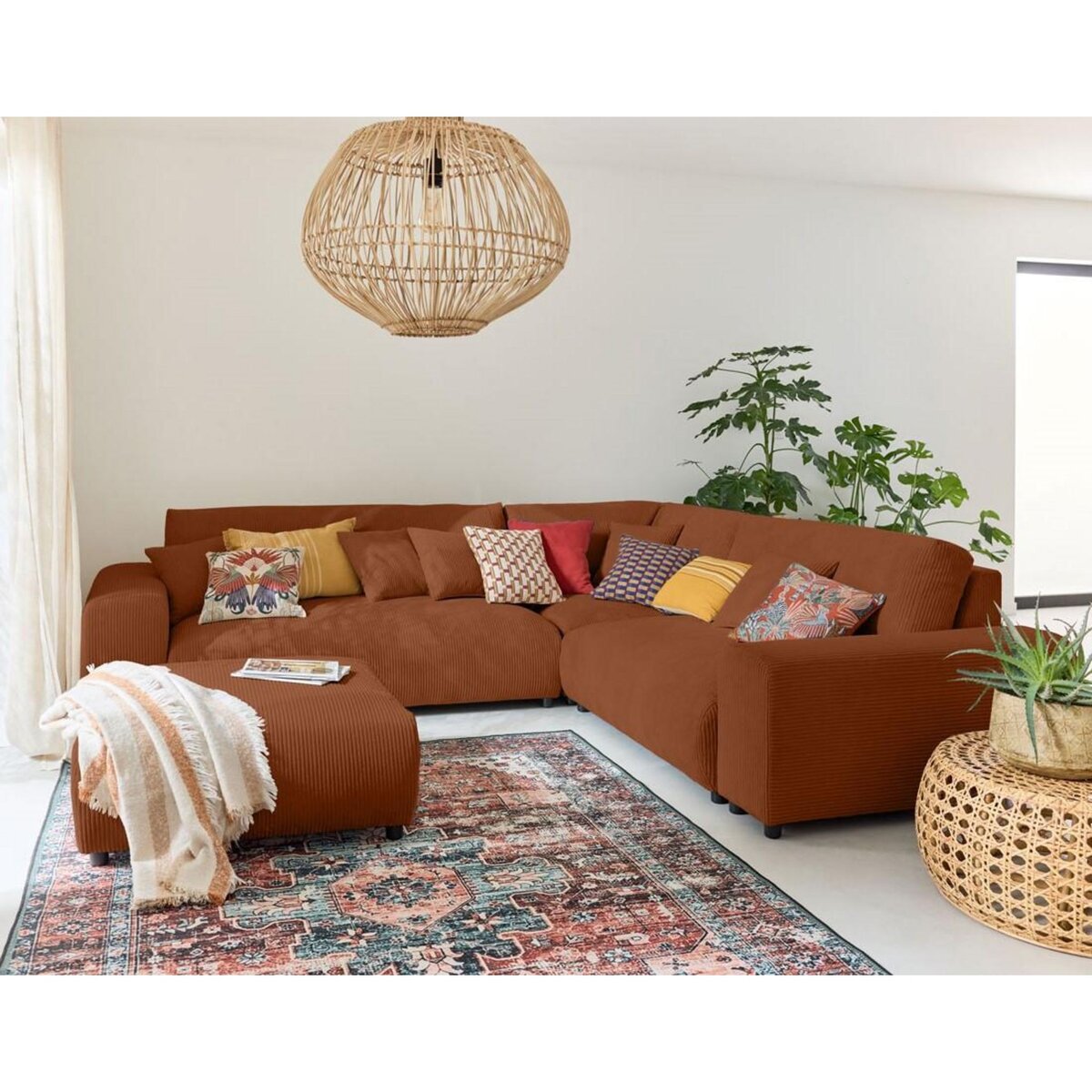 LISA DESIGN Garance - canapé modulable d'angle droit - 5 places - en velours côtelé