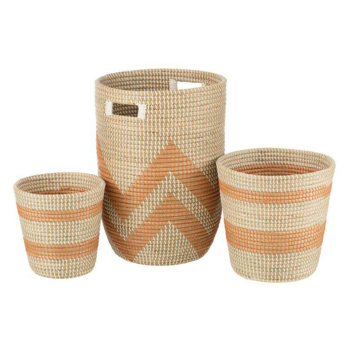 Paris Prix Lot de 3 Paniers de Rangement en Jonc  Colby  56cm Orange