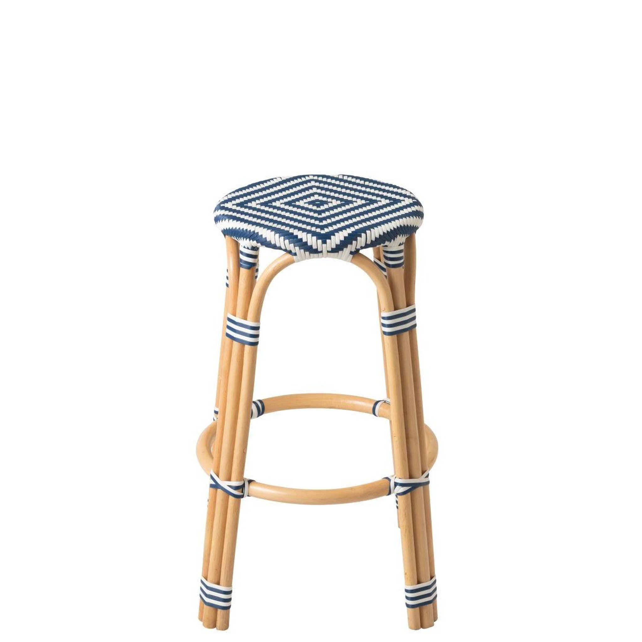 Voir la diapositive 2 : J-LINE Tabouret de bar en rotin  geo  66cm bleu & blanc