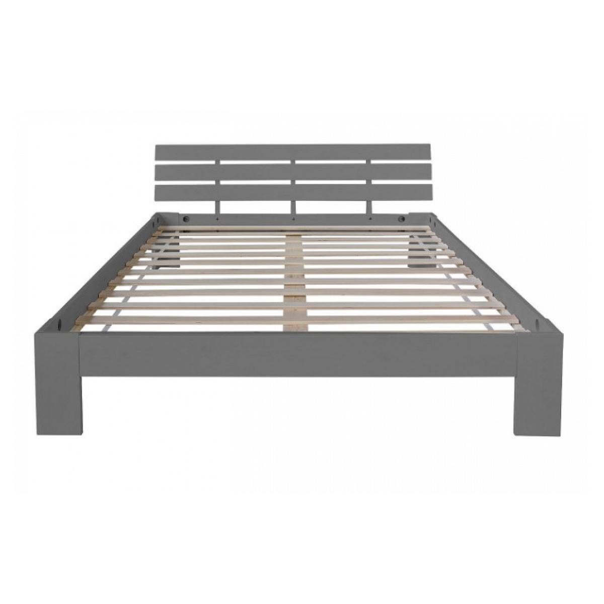 HomeStyle4U Lit double lit futon en bois 160x200 lit pin gris cadre de lit bois massif