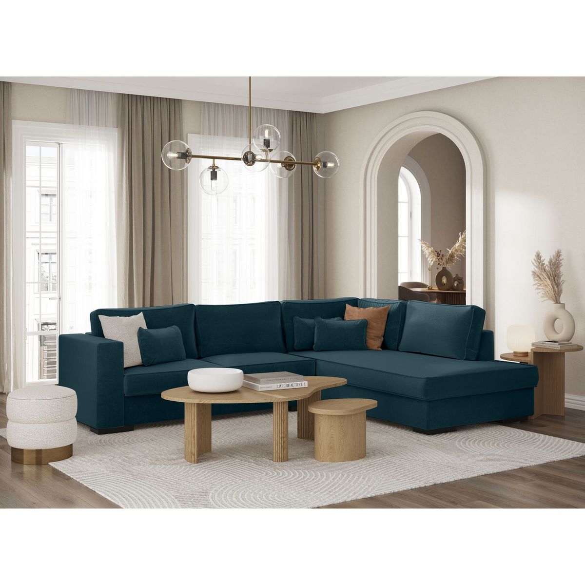 Canapé d'angle droit 4 places tissu PENELOPE