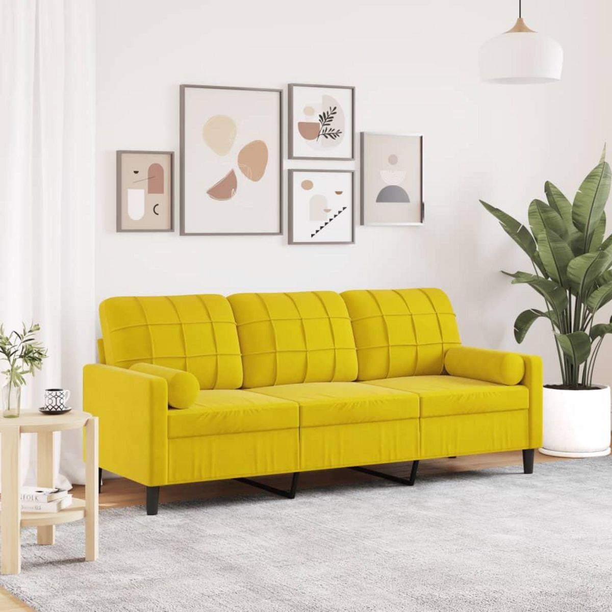 VIDAXL Canape 3 places avec oreillers decoratifs jaune 180 cm velours