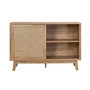 Voir la diapositive 5 : SWEEEK Petit buffet avec 1 porte coulissante et étagères. effet bois et détails cannage. buffet bas. 120cm