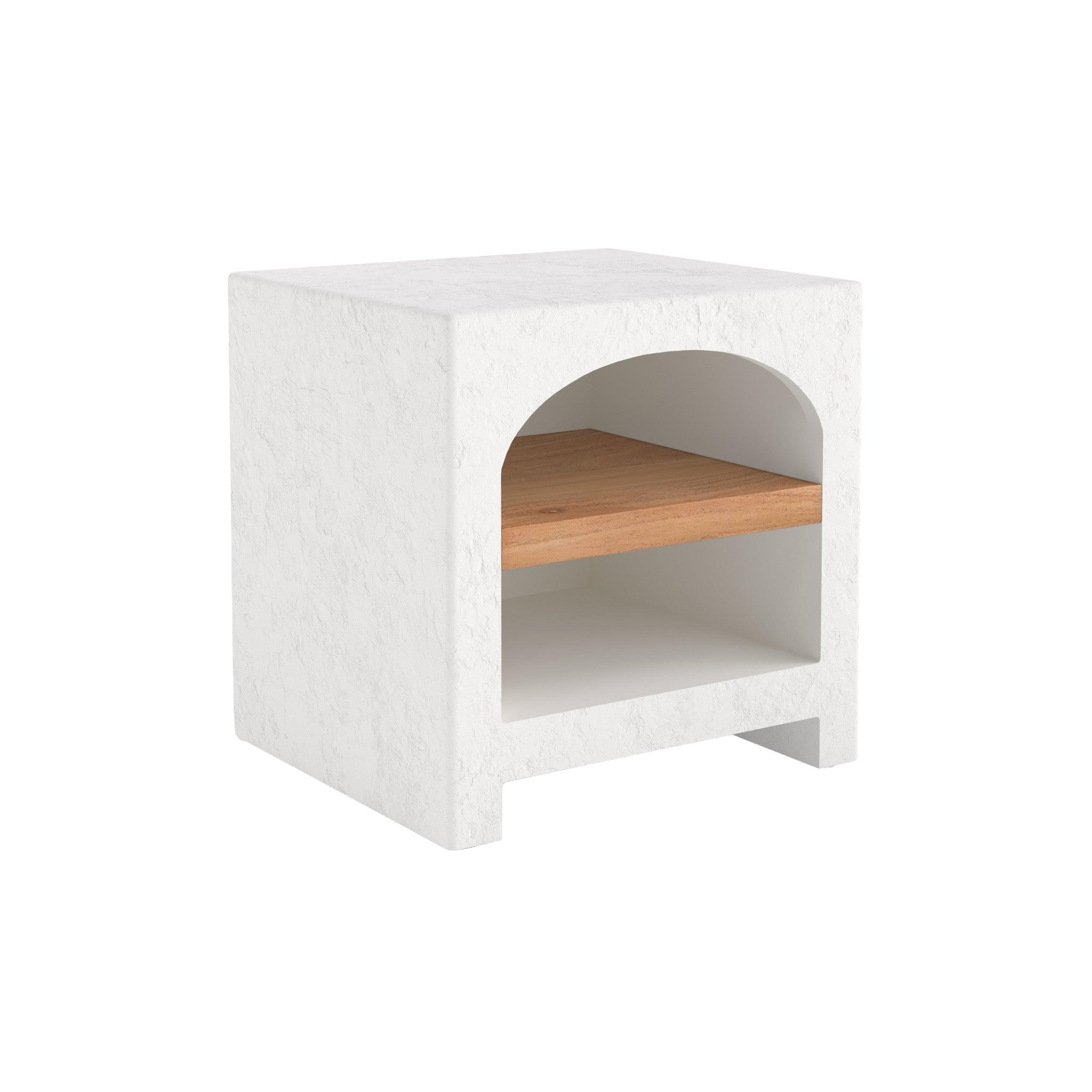 MAISON PAVANE Table de chevet en plâtre blanc cassé et bois d'acacia-Fira