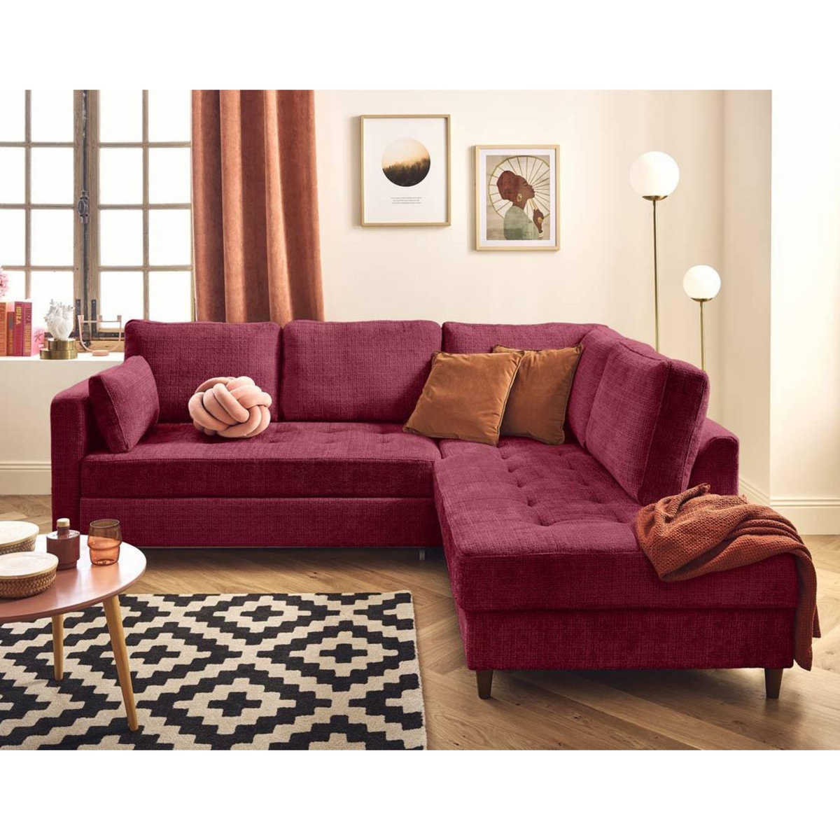 LISA DESIGN Anna - canapé d'angle droit 5 places convertible en velours texturé