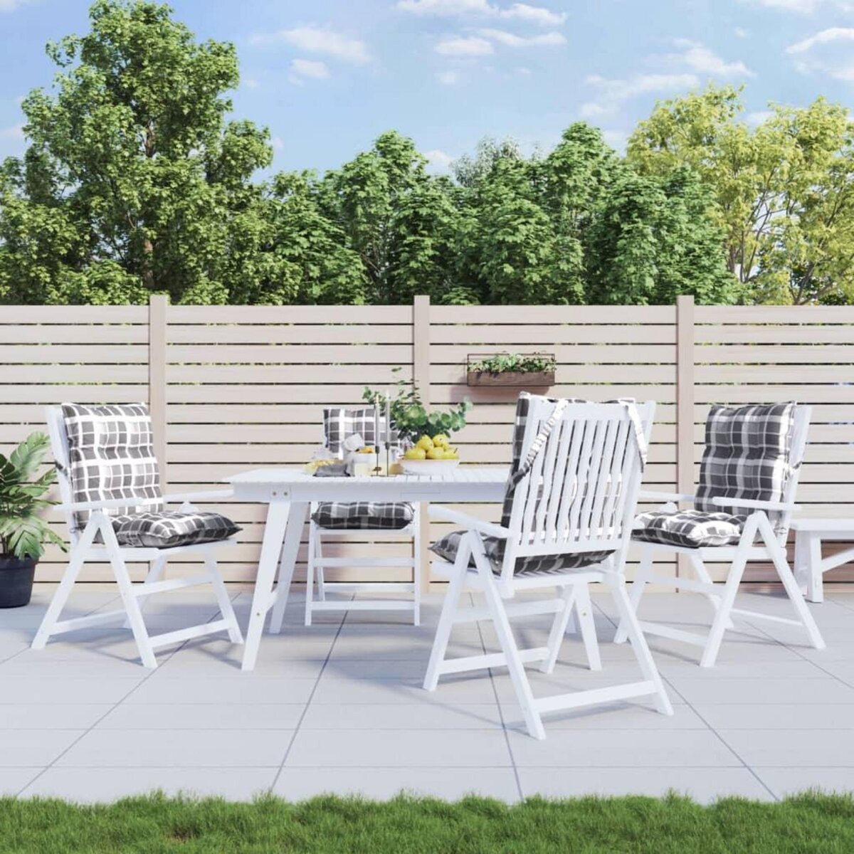 VIDAXL Coussins de chaise a dossier bas lot de 4 motif a carreaux gris